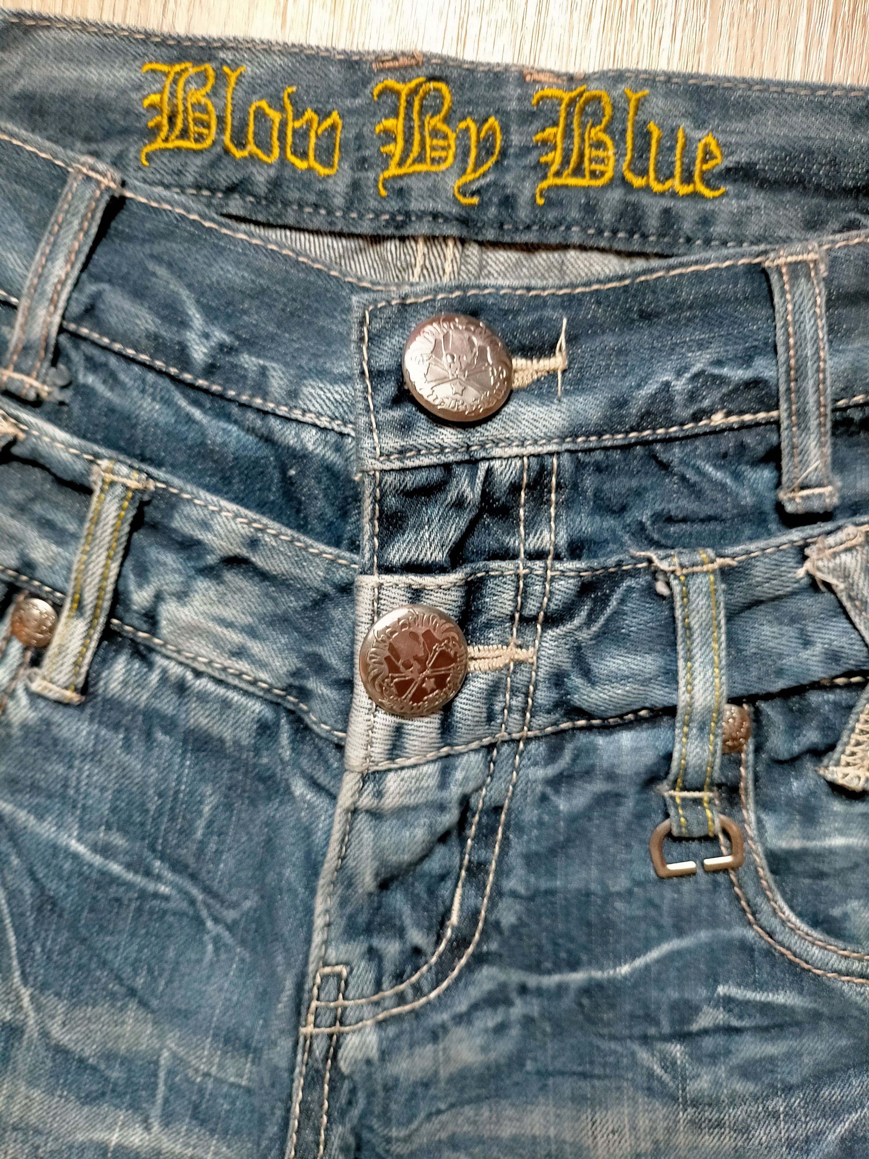 If Six Was Nine × Japanese Brand Blow By Blue Double Waist Wash Punk Skulls Jeans Pants Size US 30 / EU 46 - 19 Thumbnail