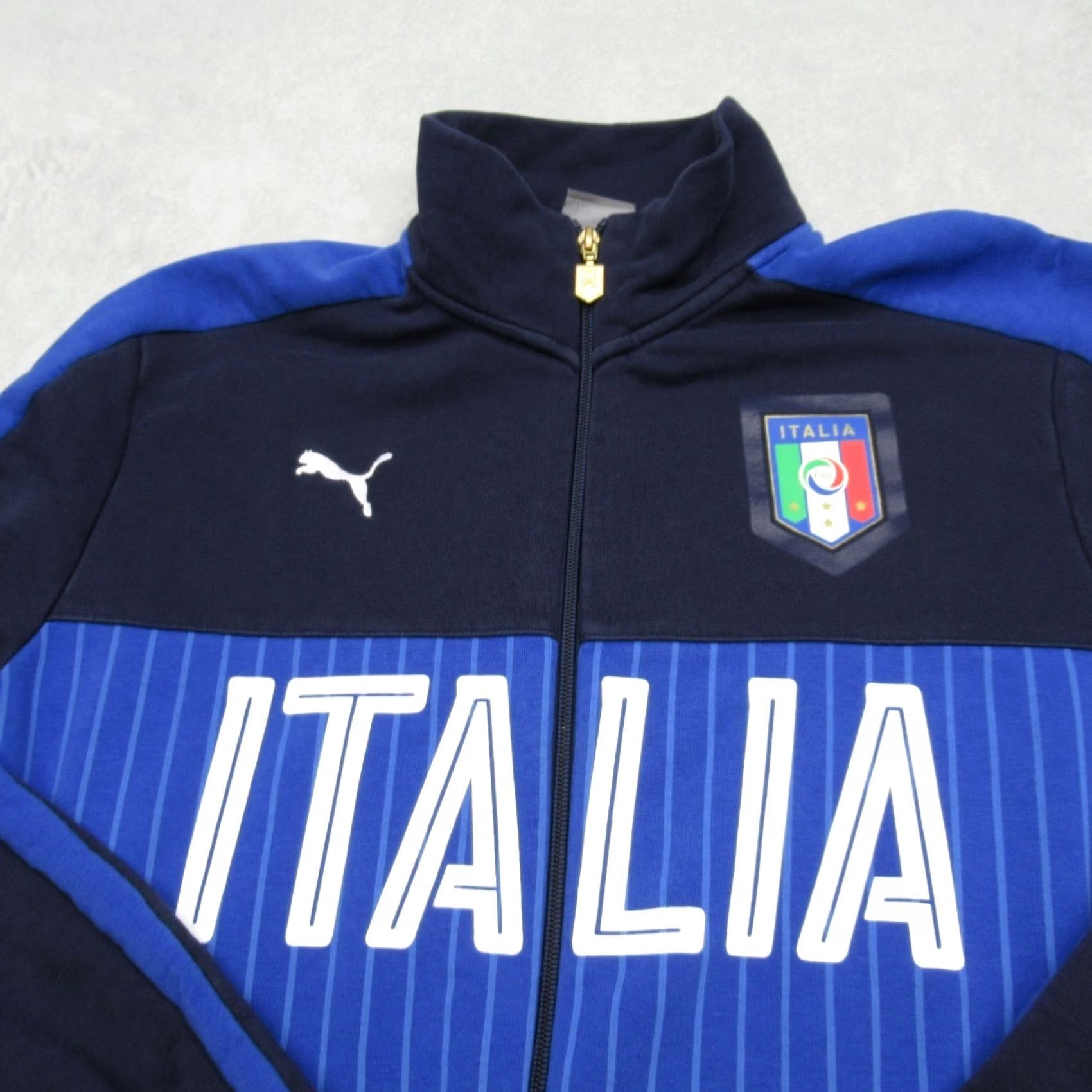 Puma Puma Italia Jacket Mens Large Blue Striped Pockets Full Zip Soccer Warm Up Track Jacket Size US L / EU 52-54 / 3 - 7 Thumbnail