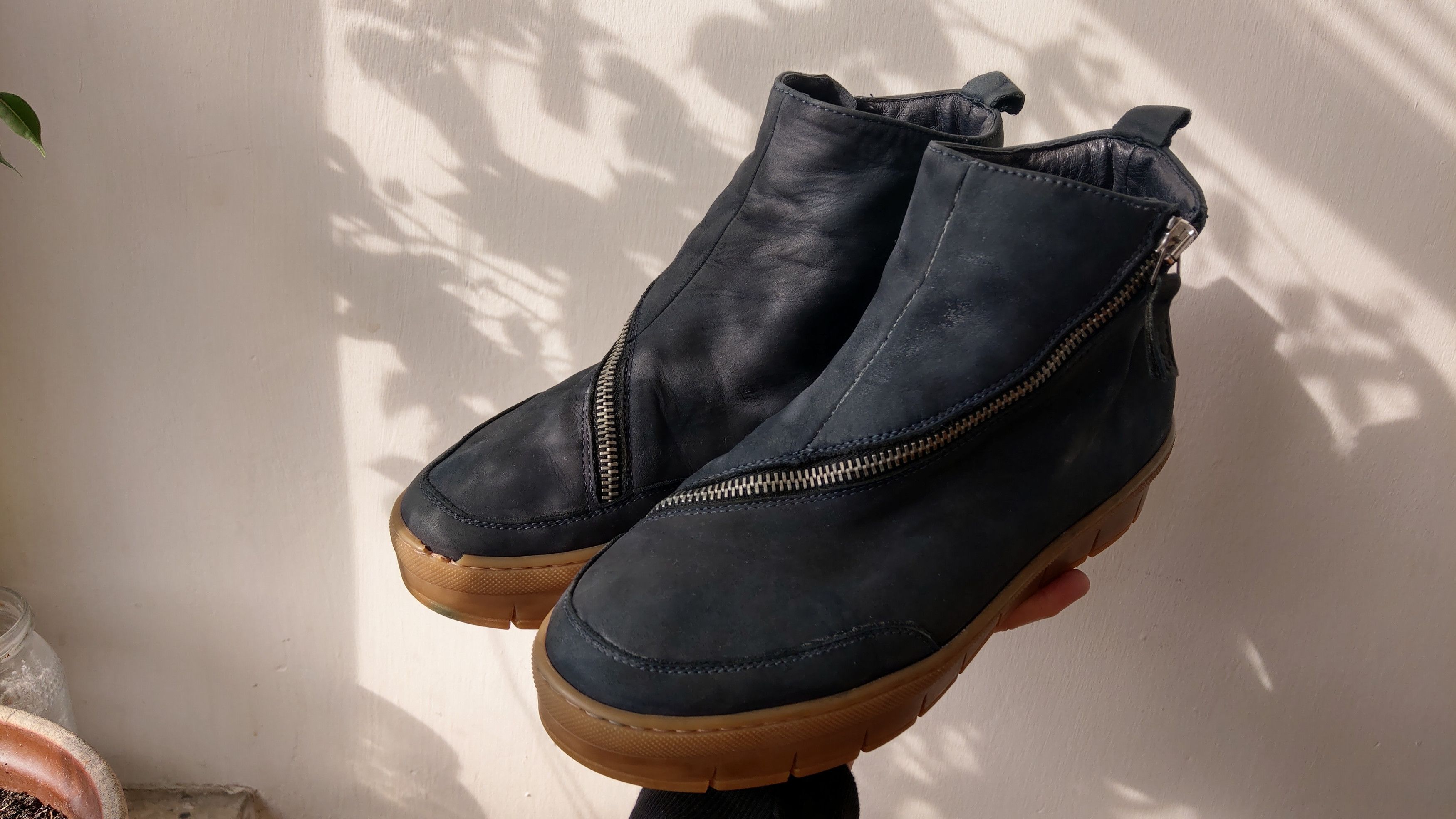 Japanese Brand 100% Leather Zip Platform Sneakers Shoes Alt Goth Noir opium Size US 7 / EU 40 - 2 Thumbnail