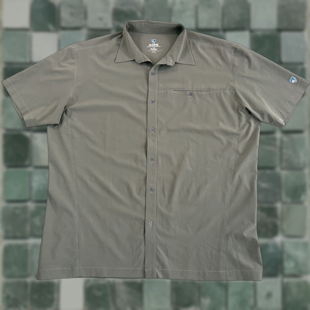 Vintage Kuhl Renegade Tufflex Performance Shirt Lunar Green Men 2XL Button-Up Short Sleeve Pockets Solid Green Outdoor Size US XXL / EU 58 / 5 - 1 Thumbnail