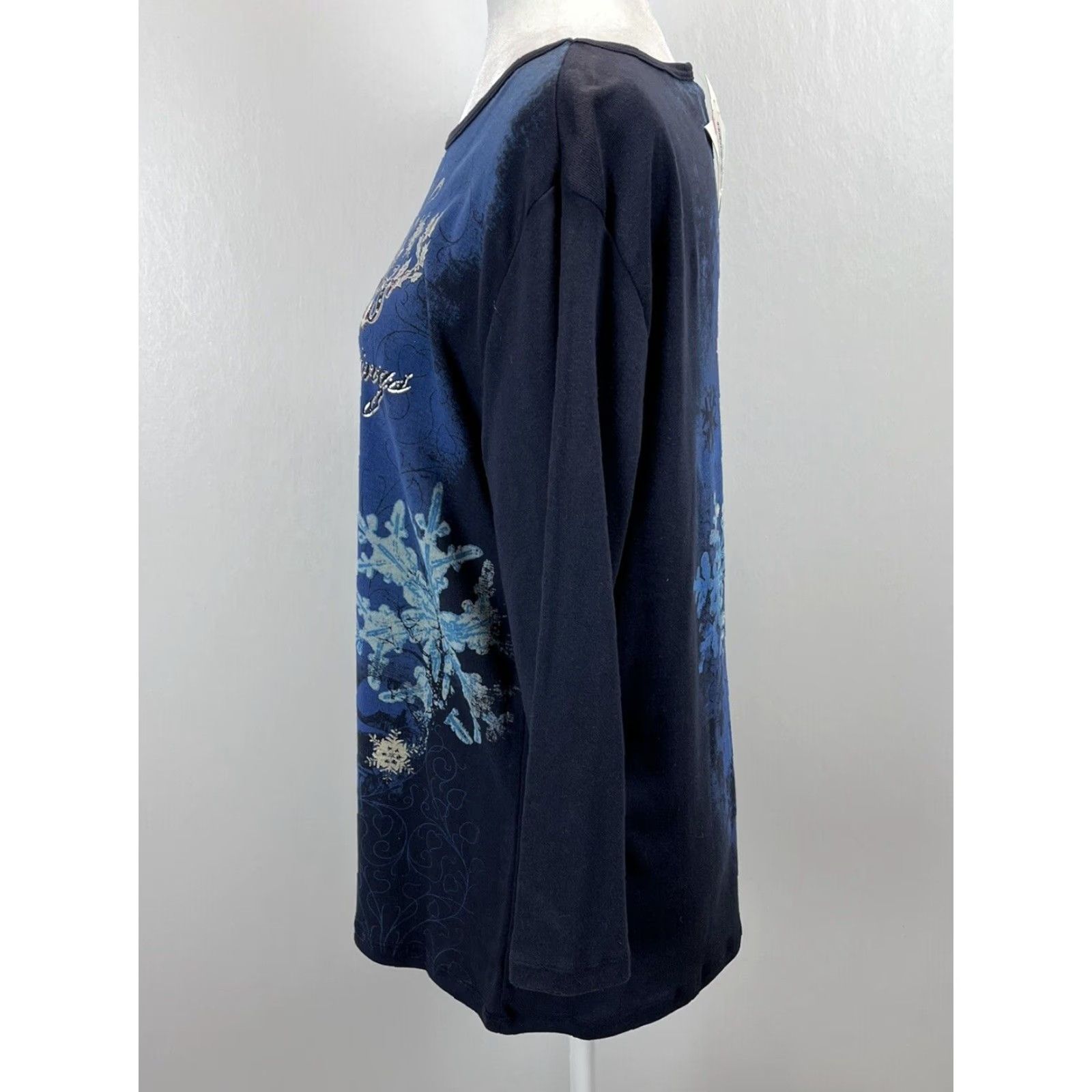 Vintage VINTAGE Merry & Bright Christmas Long Sleeve Shirt Women's XL Blue Size XL / US 12-14 / IT 48-50 - 2 Thumbnail
