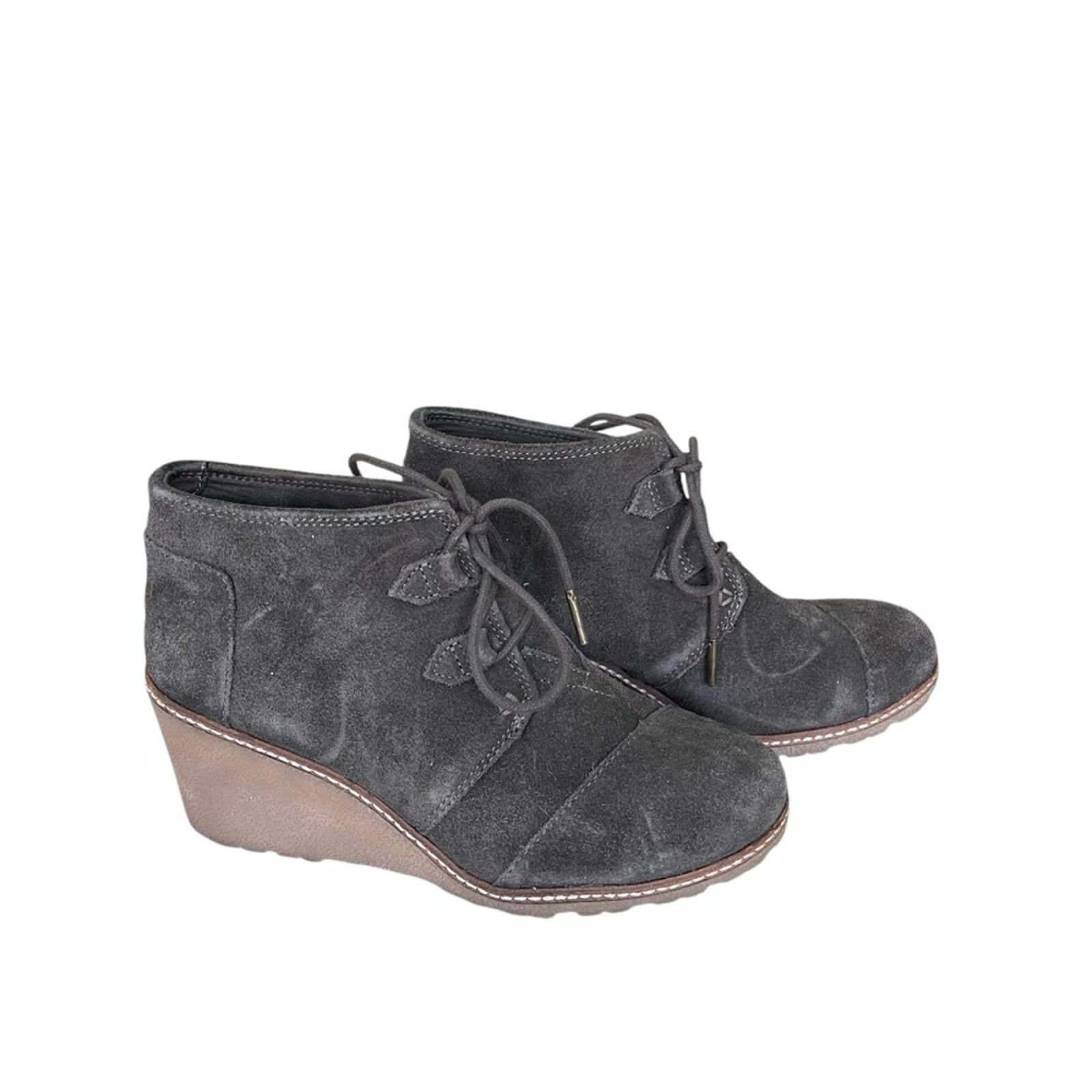 Toms Toms Faux Suede Lace Up Wedge Heel Bootie Smokey Brown 7.5 M Size US 7.5 / IT 37.5 - 2 Thumbnail