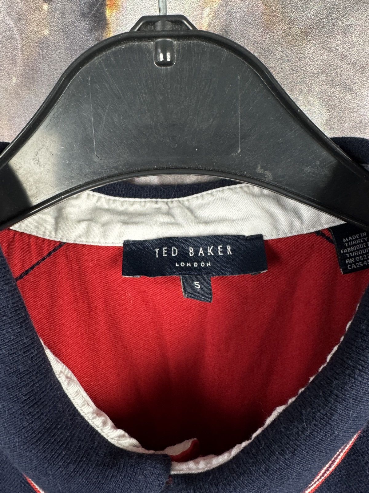 Ted Baker Ted Baker Polo Shirt Navy Red Trim Number 9 Patch Back Logo Size US XL / EU 56 / 4 - 7 Thumbnail