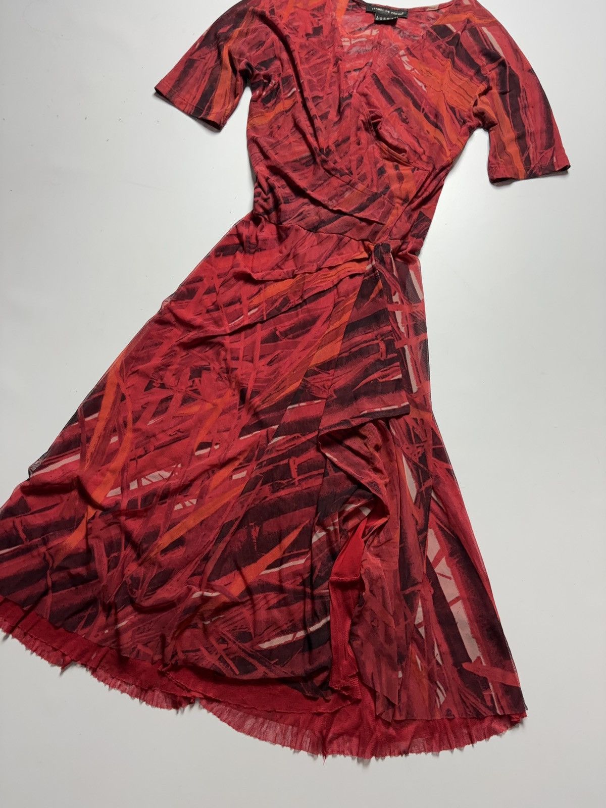 Vintage VINTAGE 90s MIDI MESH PRINTED RUFFLE NATURE DRESS Size M / US 6-8 / IT 42-44 - 6 Thumbnail