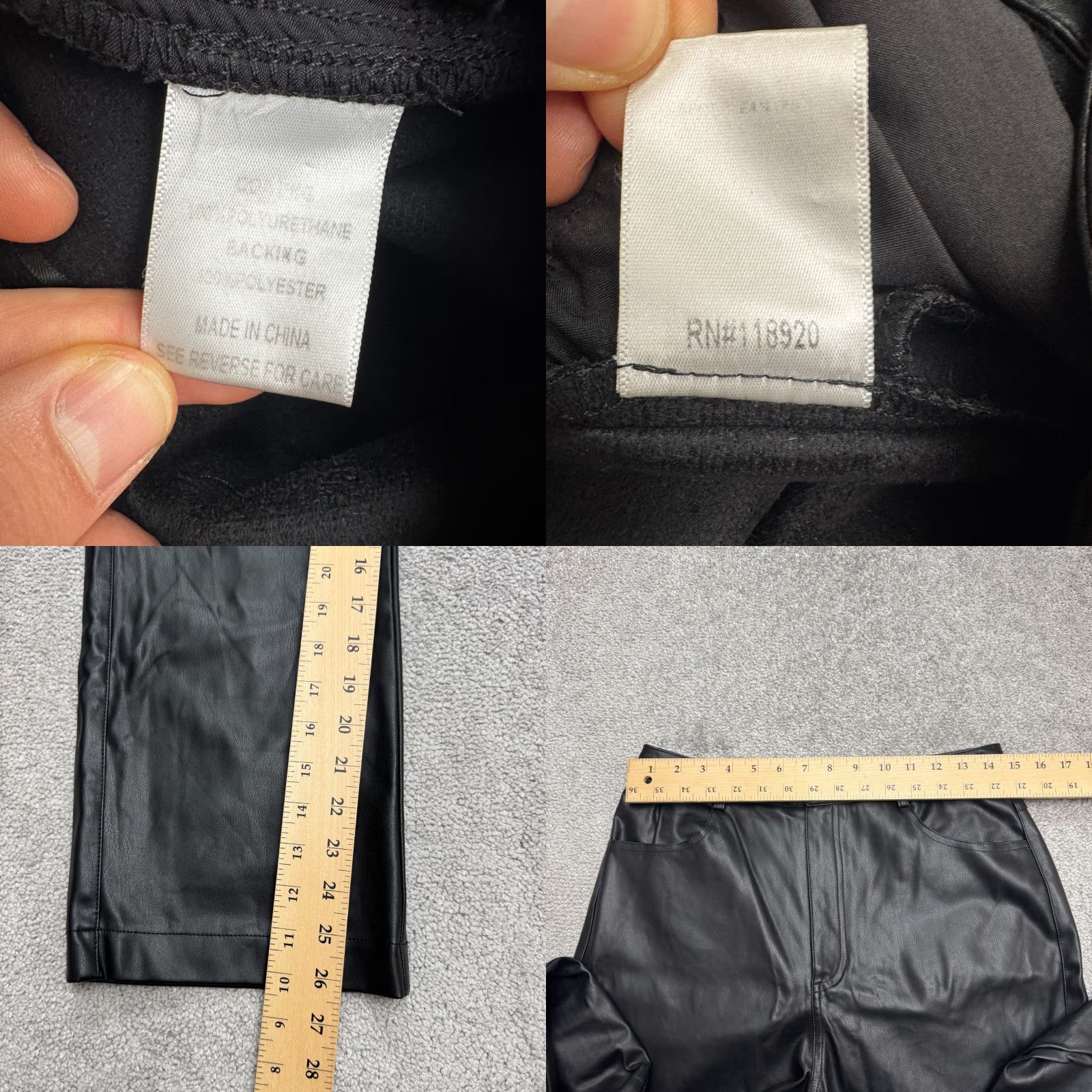 Vintage Lucy Paris Pants Womens Medium Black High Rise PU Faux Leather Wide-Leg Trousers" Size 32" / US 10 / IT 46 - 8 Thumbnail