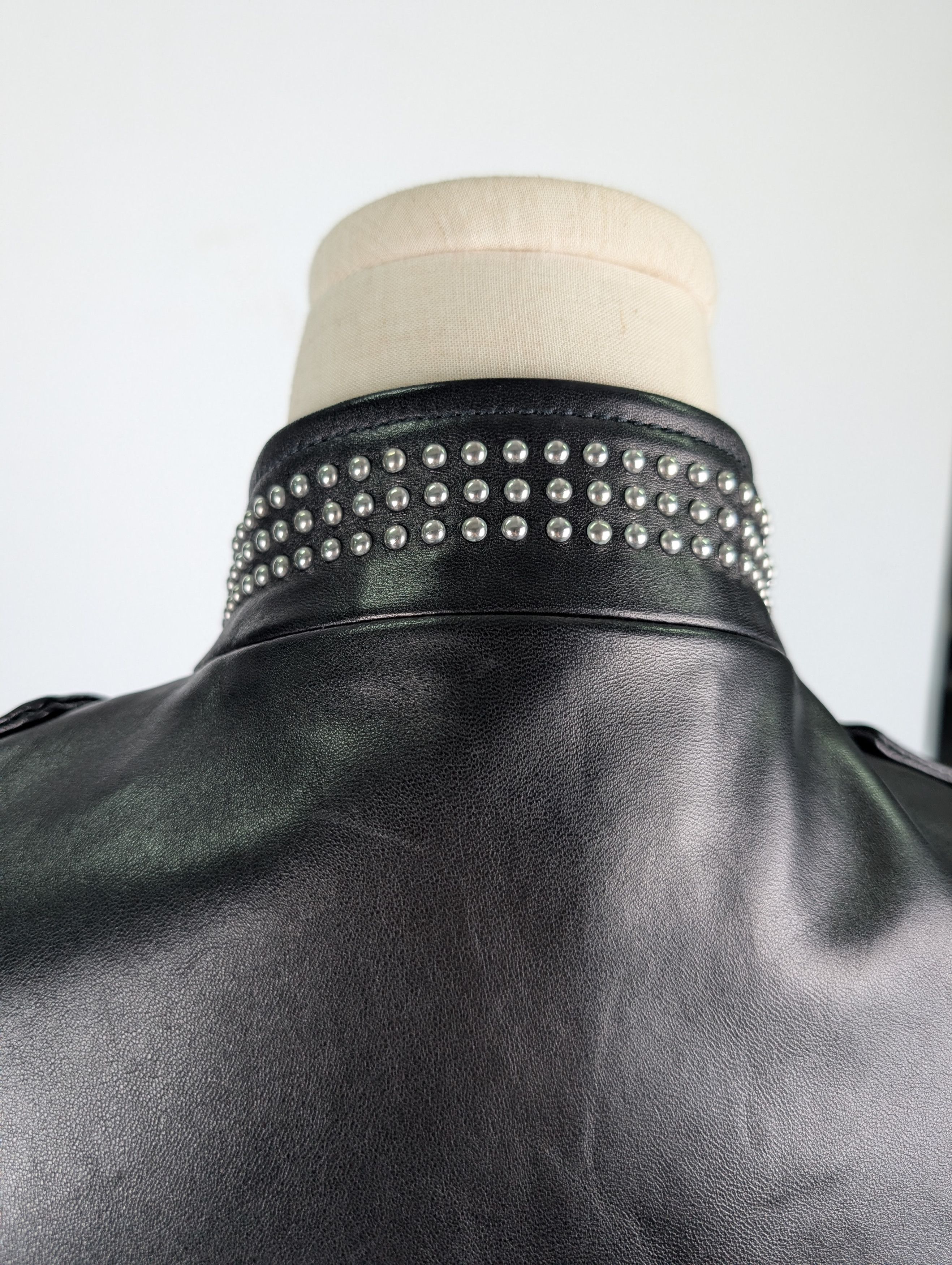 RED Valentino Red Valentino Black Leather Biker Jacket with Silver Collar Size S / US 4 / IT 40 - 6 Thumbnail