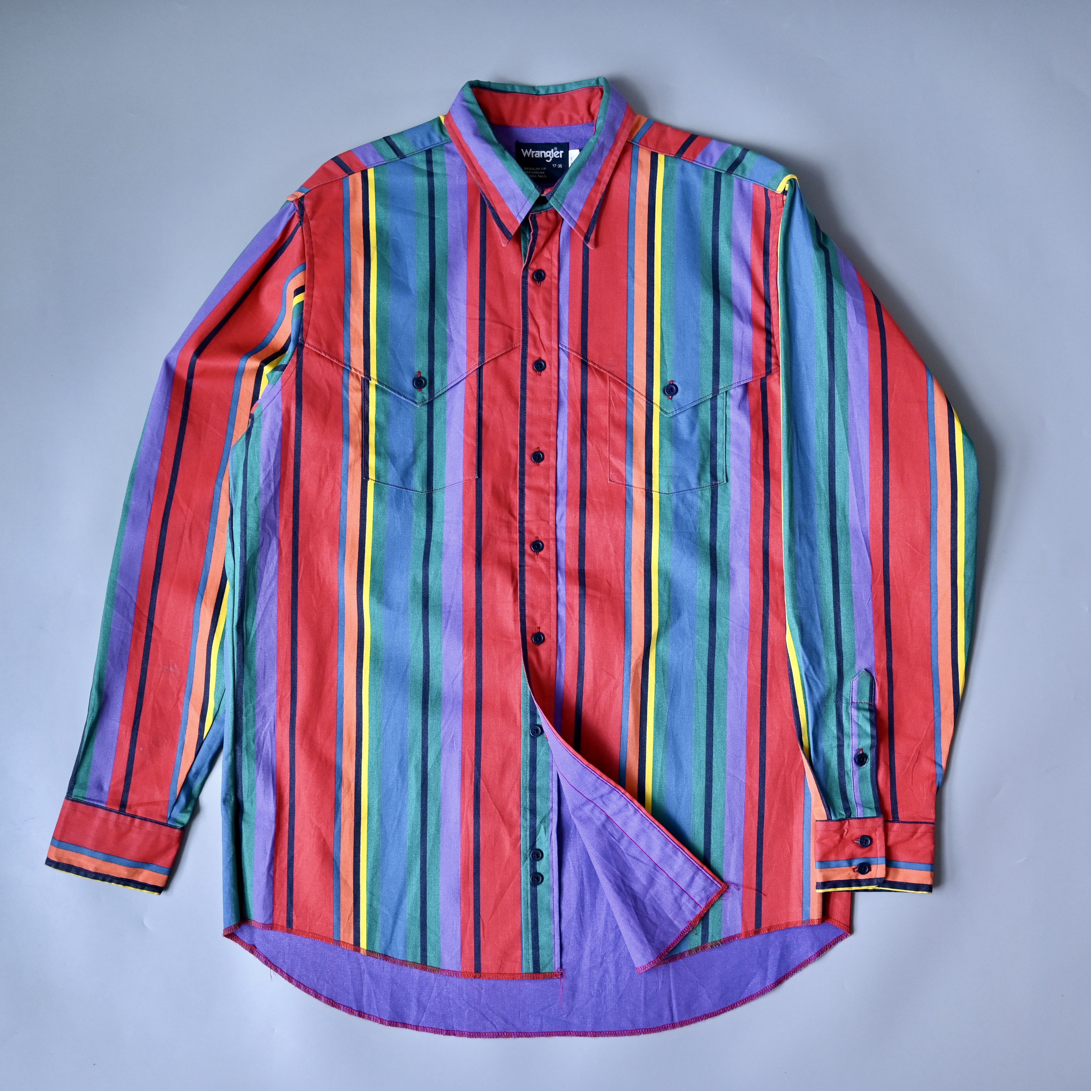Vintage VTG 90s Wrangler Brushpopper cape shirt rainbow stripe 17.5 Size US XL / EU 56 / 4 - 1 Thumbnail
