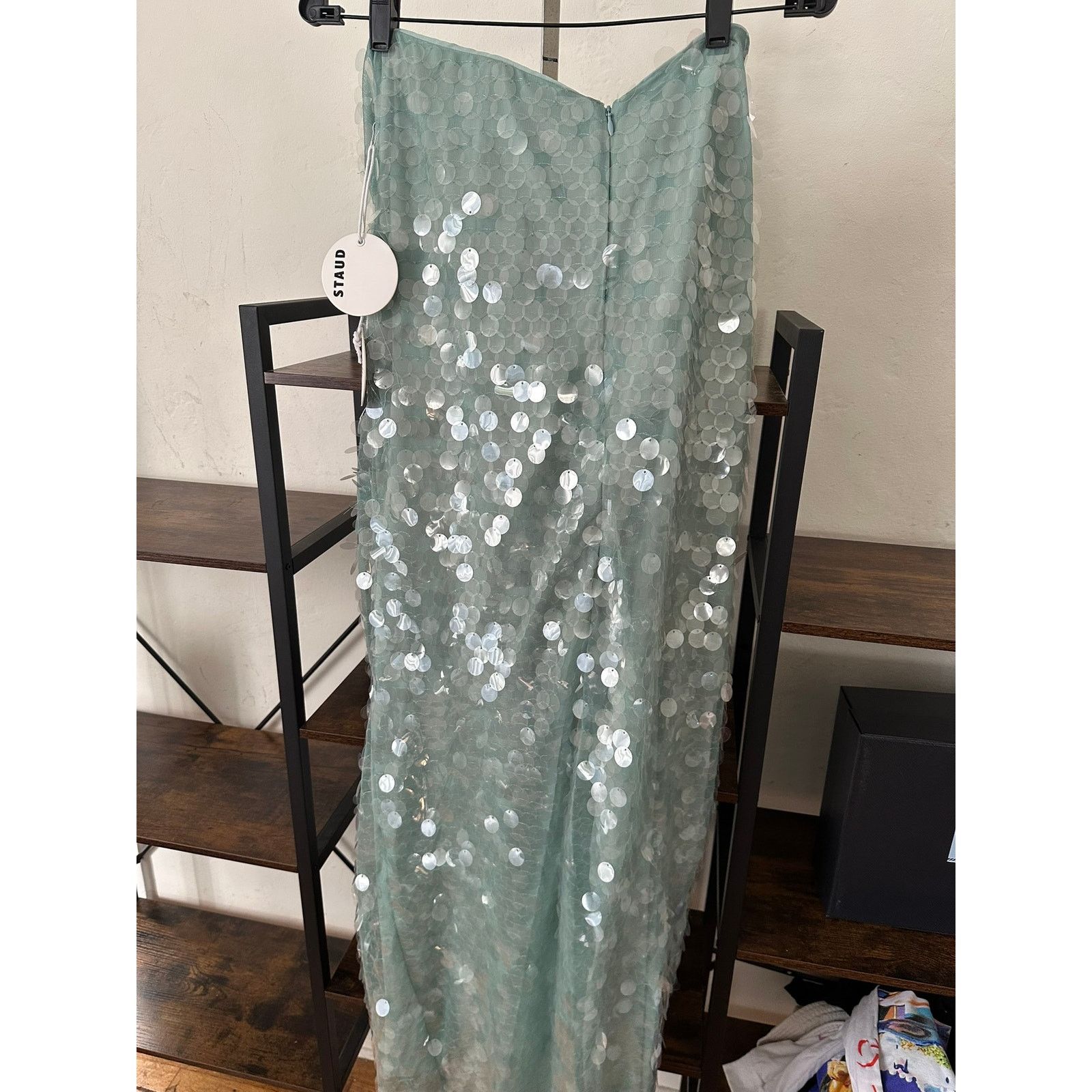 Staud STAUD Casey Sequined Strapless Maxi Dress Mist 10 Size L / US 10 / IT 46 - 2 Thumbnail