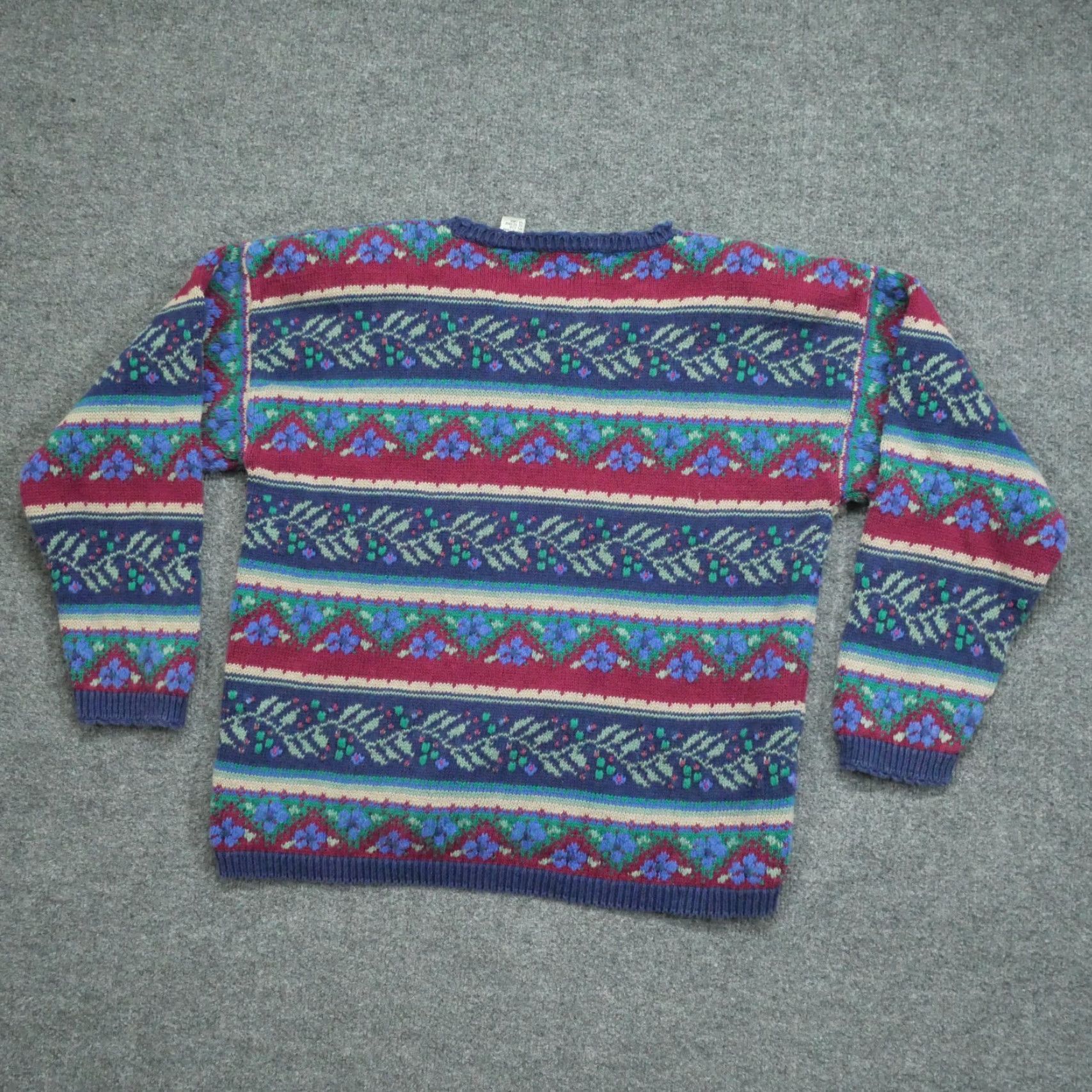 Vintage Vintage Northern Isles Sweater Womens Red Blue Floral Striped Cotton Ramie 90s Size XL / US 12-14 / IT 48-50 - 7 Thumbnail