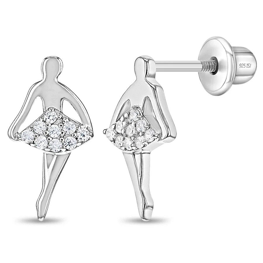 Other Glittering Ballerina Earrings Screw Back - Sterling Silver Size ONE SIZE - 1 Thumbnail