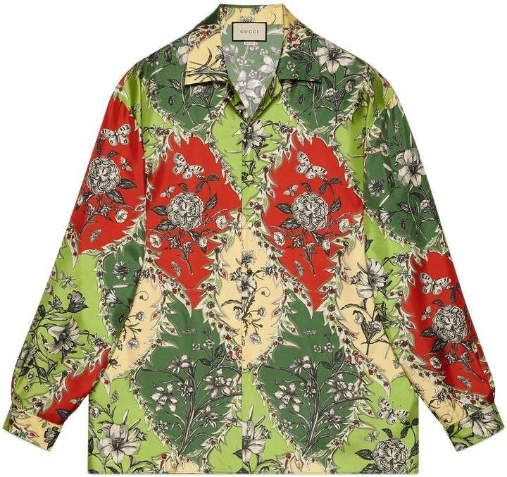 image of Gucci Oversized Printed Silk Bowling Shirt, Men's (Size Small)