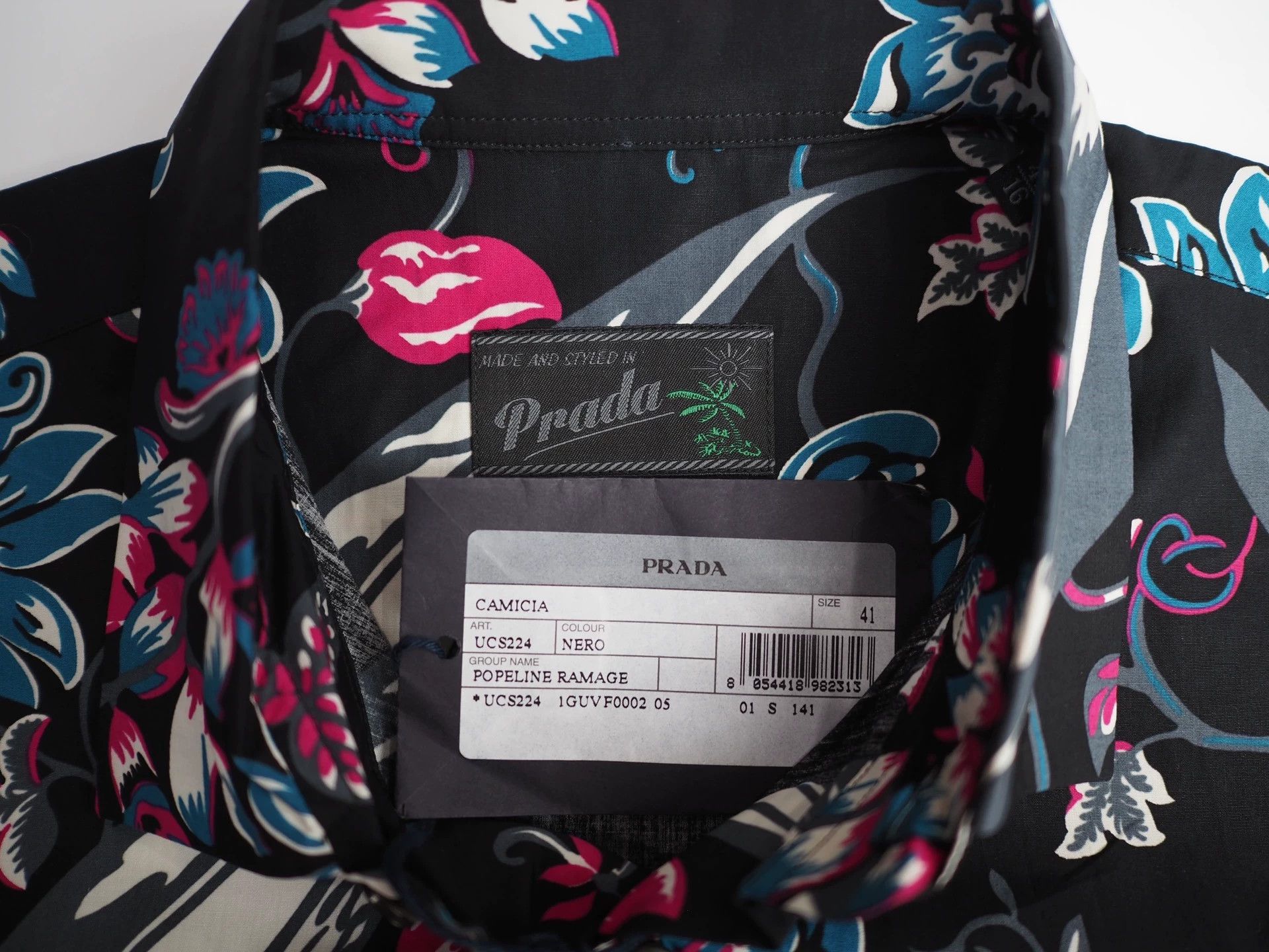 Prada PRADA runway-style black floral Hawaiian short-sleeved shirt Size US L / EU 52-54 / 3 - 5 Thumbnail
