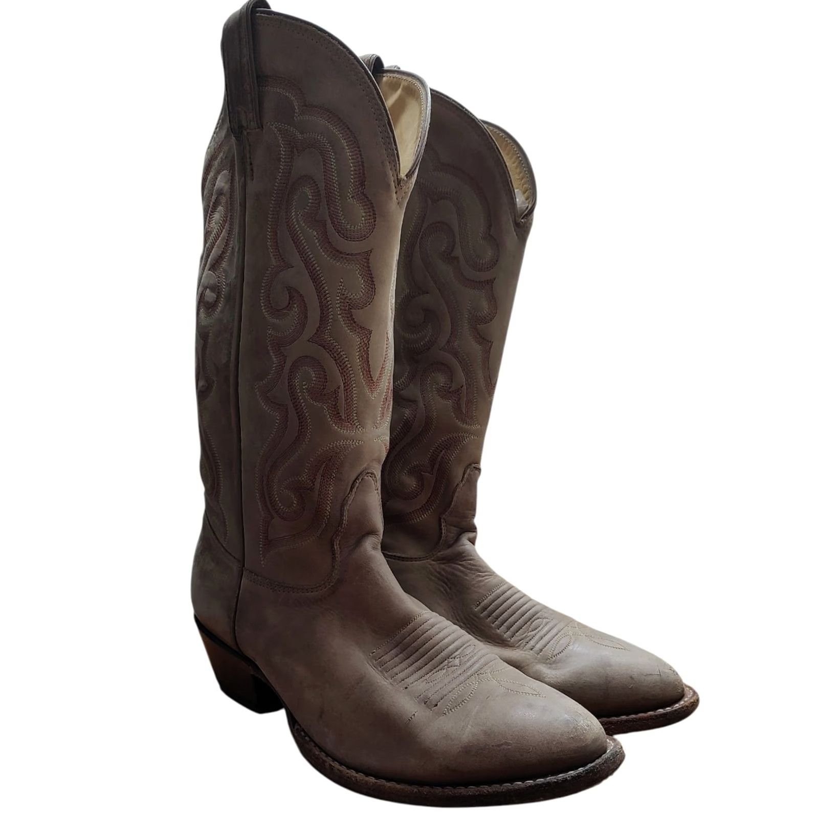Vintage Nocona Dallas 13” Distressed Tan Cow Leather Boots Mens 8 D USA Made MD2701 Western Cowboy Rockabilly Rodeo Leather Upper Size US 8 / EU 41 - 4 Thumbnail