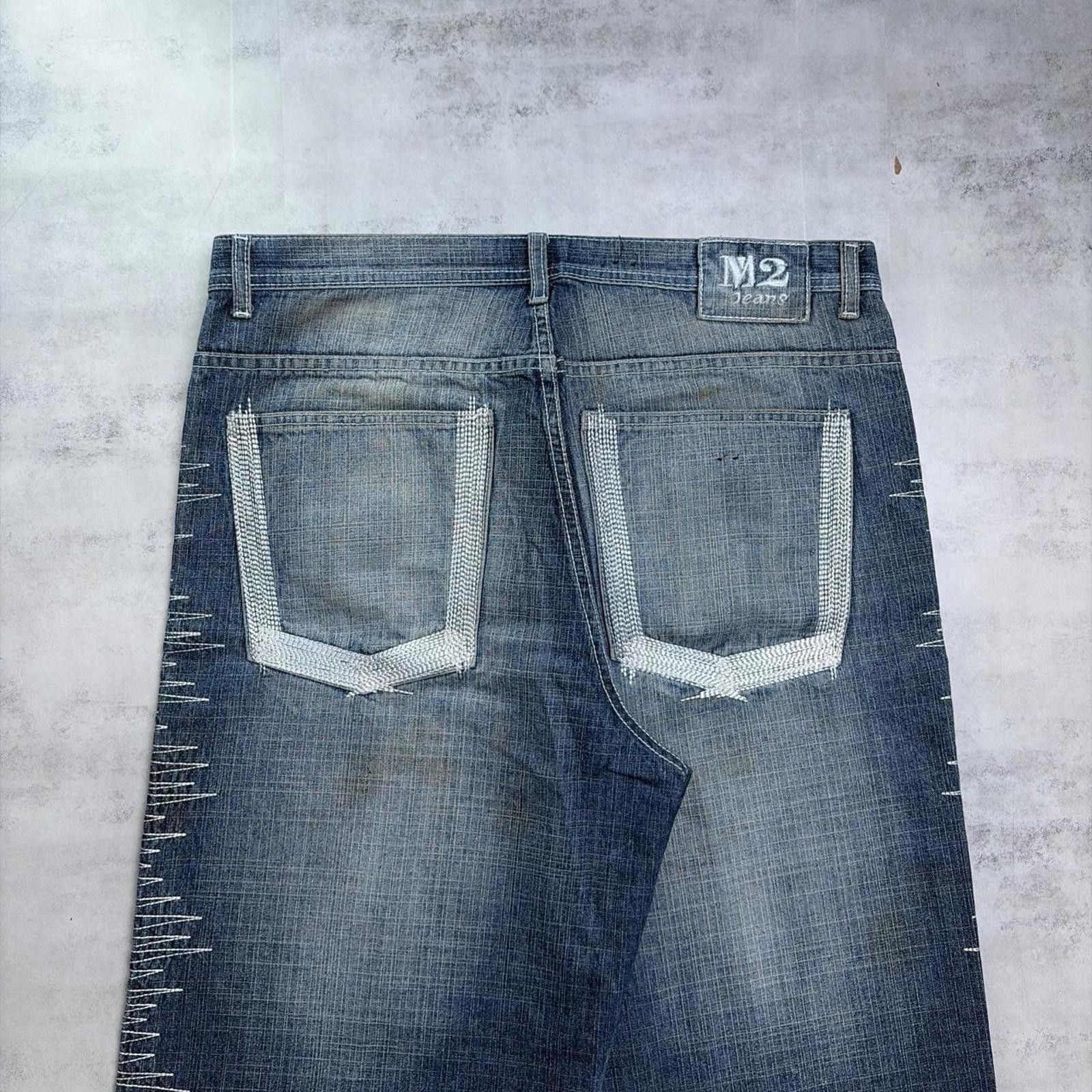 Other Y2K Blue M2 Grunge Baggy Embroidered Skater Denim Jeans Size US 36 / EU 52 - 3 Thumbnail