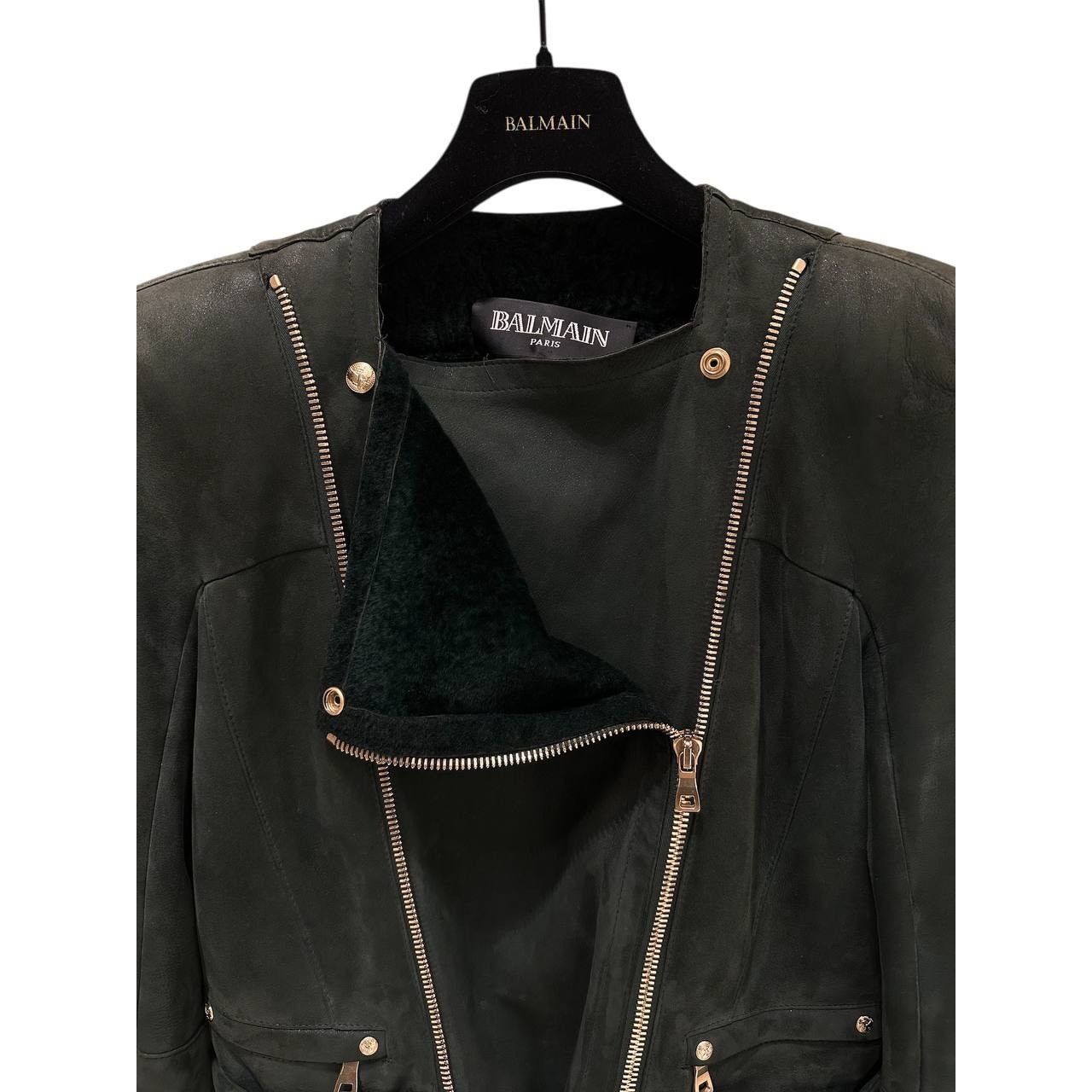 Balmain Balmain Green Shearling Biker Jacket - Size 38 Size S / US 4 / IT 40 - 6 Thumbnail