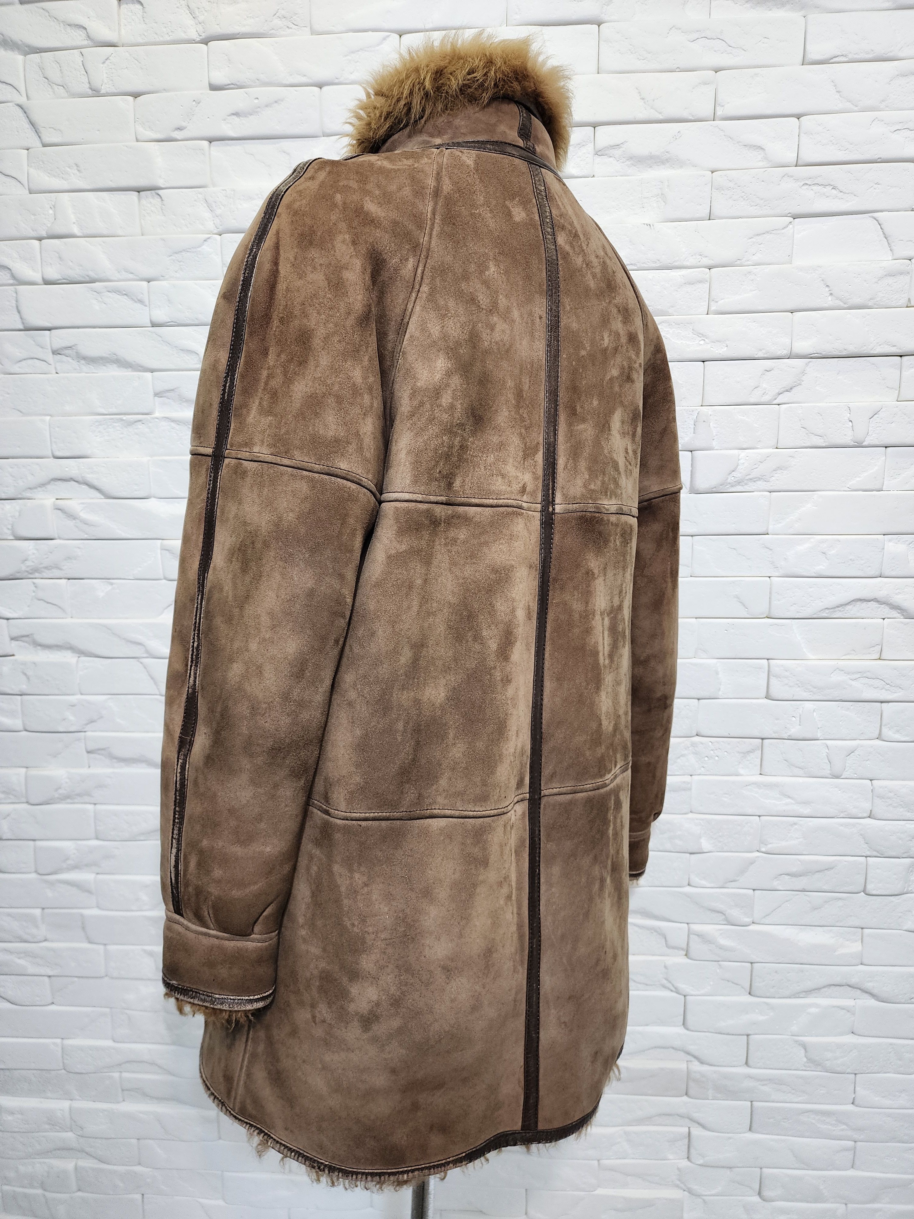 Genuine Leather Brown Sheepskin Coat: Genuine Fur, Plastic Zipper. Size XL / US 12-14 / IT 48-50 - 6 Thumbnail