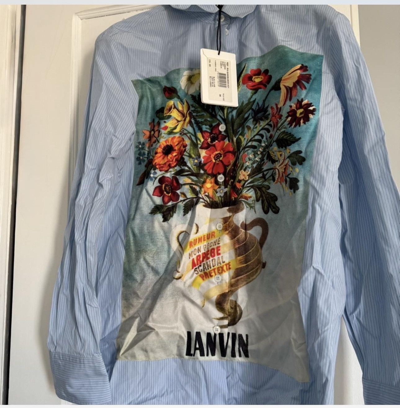 Lanvin NWT Lanvin Blue Striped Shirt with Floral Print Size XS / US 0-2 / IT 36-38 - 2 Thumbnail