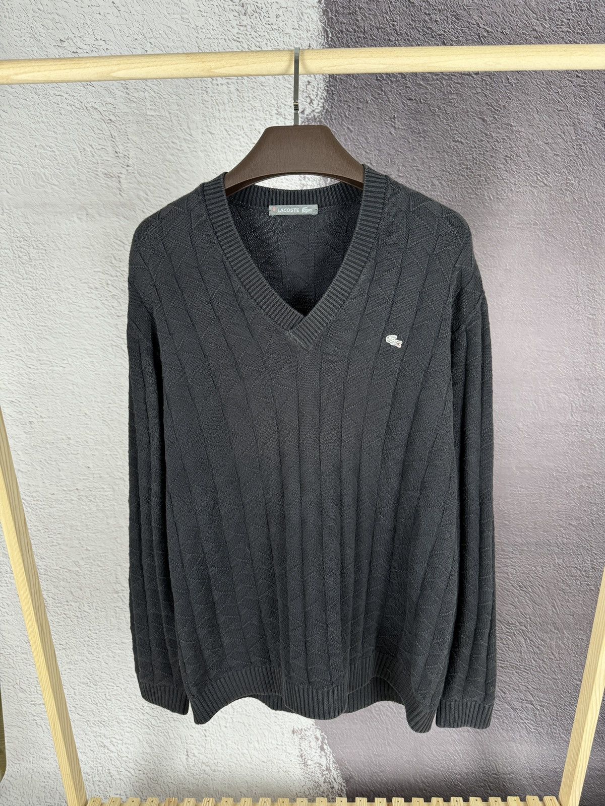 Lacoste × Vintage Lacoste vintage v-neck black faded sweater grey label Size US XL / EU 56 / 4 - 1 Thumbnail