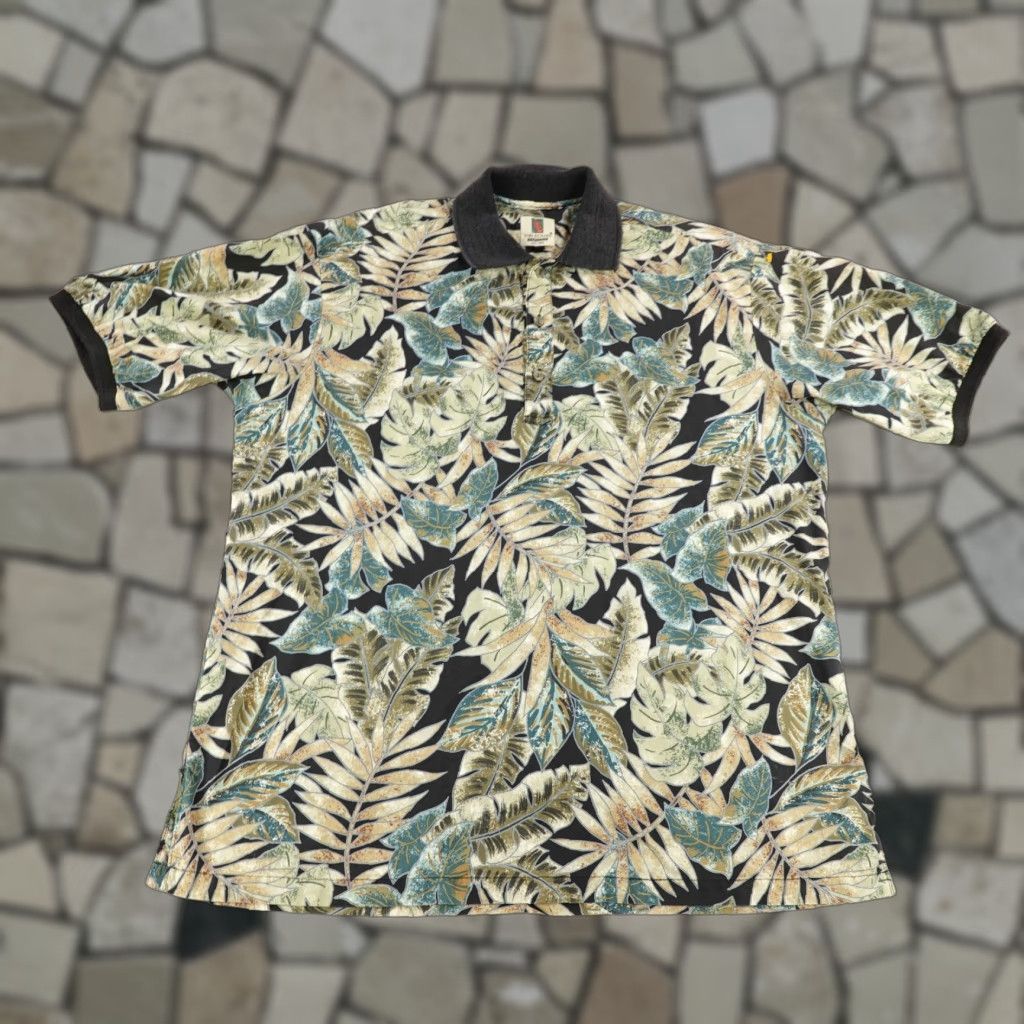 Tori Richard Vintage Tori Richard Polo Shirt Men Large Green Blue Floral Palm Leaves Hawaiian Size US L / EU 52-54 / 3 - 1 Thumbnail
