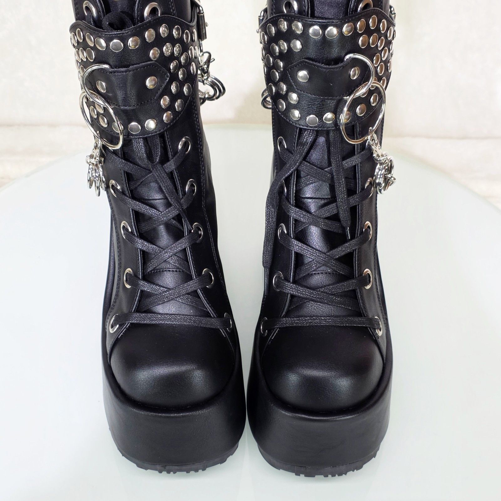 Demonia Cult DEMONIA Camel 65 Stacked Black Matte V-Leather Platform Goth Size US 9 / IT 39 - 3 Thumbnail