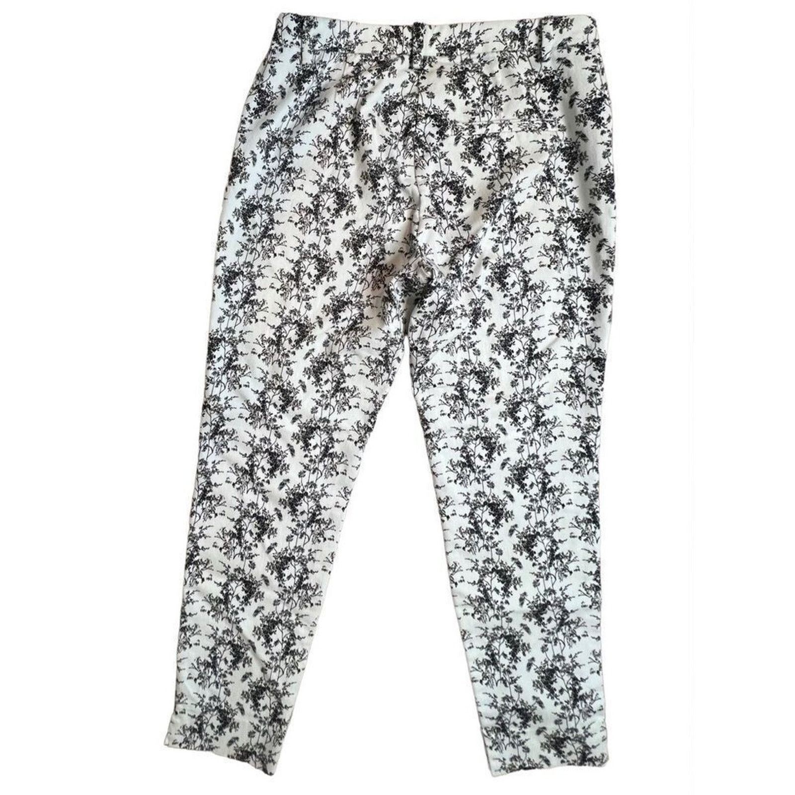 H&M H&M Black White Floral Stretch AOP Skinny Ankle Pants 10 Size 32" / US 10 / IT 46 - 3 Thumbnail