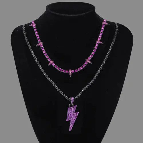 Jewelry Double Layer Purple Lightning Pendant Necklace Size ONE SIZE - 3 Thumbnail