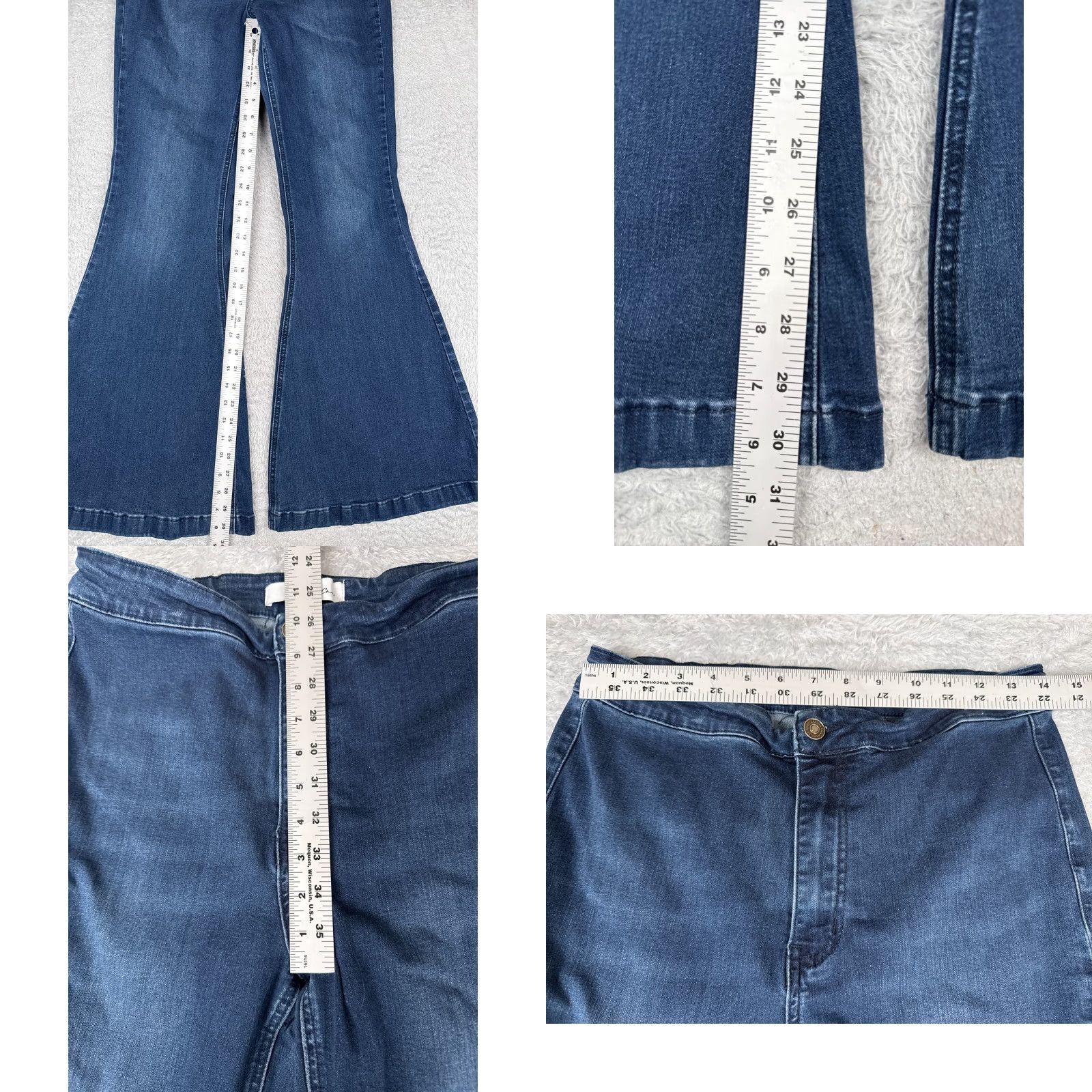 Vintage Jeans Women 30 Blue Denim Wide Flare Cotton Tri-Blend Mid RIse 30x31 Size 30" / US 8 / IT 44 - 8 Thumbnail