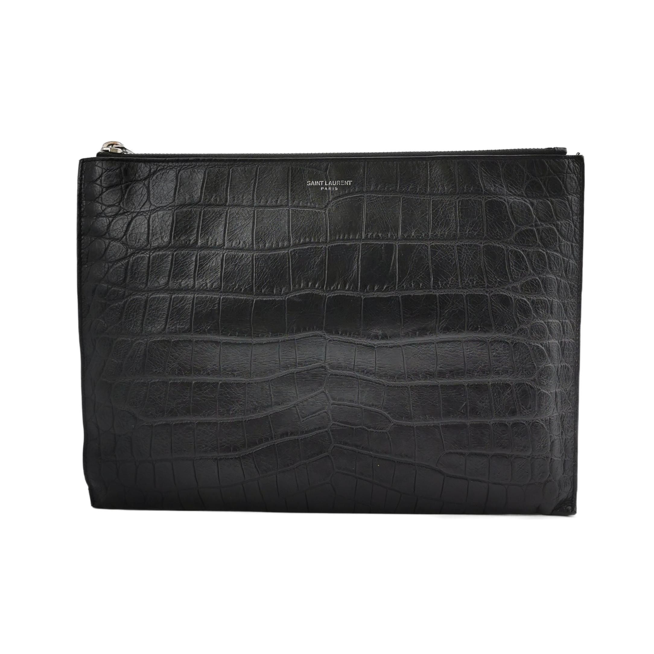 Saint Laurent Crocodile Embossed Pouch Size One Size in Black, Men's