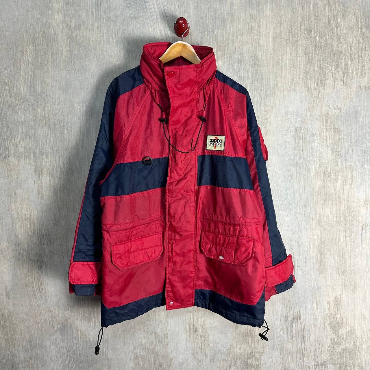 image of Vintage x Zippo Vintagre Zippo Works Club Tactical Warm Hooded Jacket in Red, Men's (Size XL)