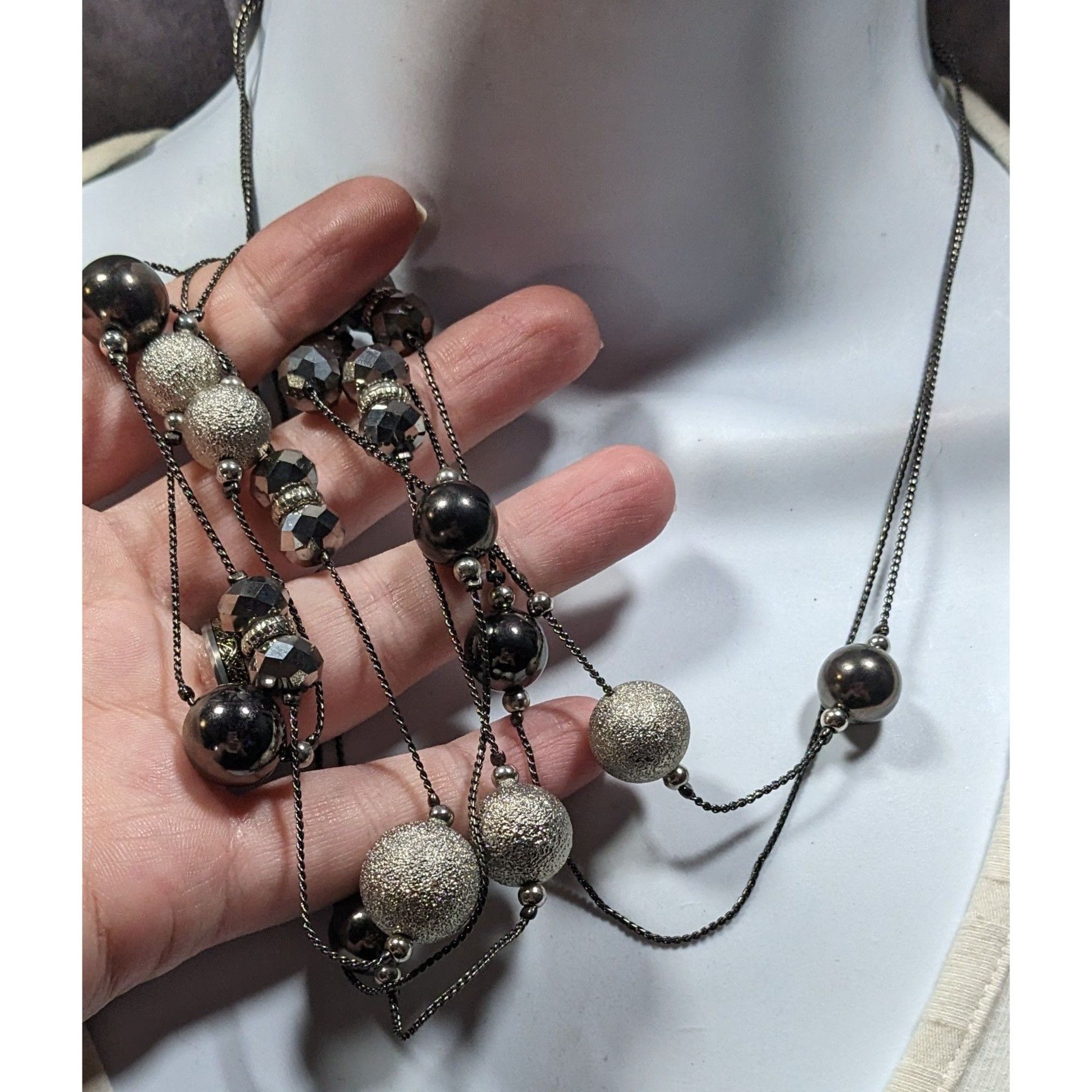 Other Glam Goth Layered Station Necklace Black And Silver Tone Bea Size ONE SIZE - 2 Thumbnail