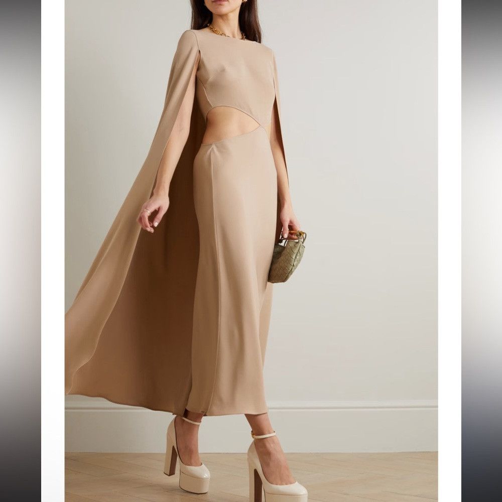 Valentino New | Valentino CAPE-EFFECT CUTOUT SILK MIDI DRESS IN BEIGE Size M / US 6-8 / IT 42-44 - 1 Thumbnail