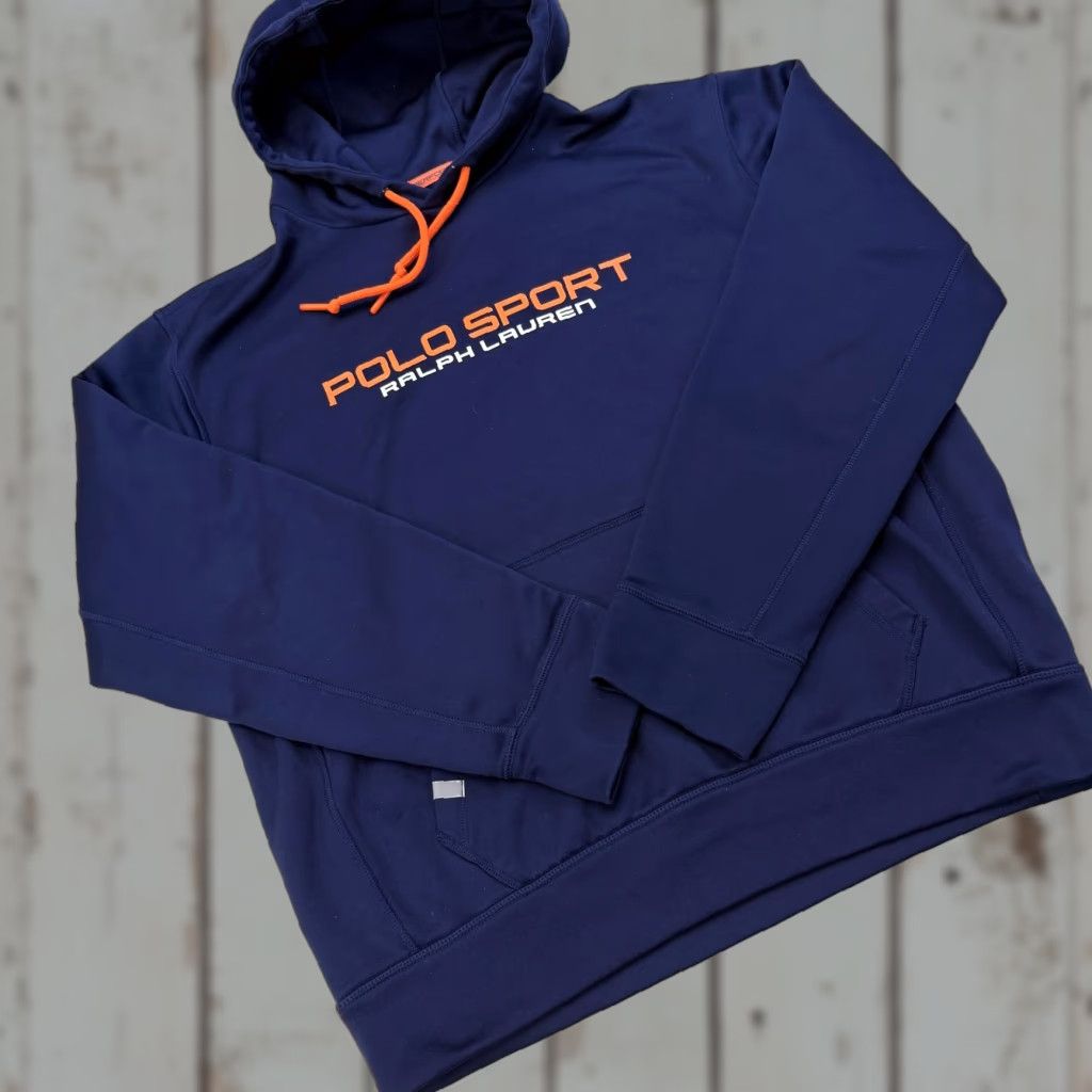 Polo Ralph Lauren Polo Ralph Lauren Hoodie Mens L Navy Performance Thumbholes Pullover Shirt/Hoody Graphic Print Logo Pockets Sports Fleece Polyester Size US L / EU 52-54 / 3 - 1 Thumbnail