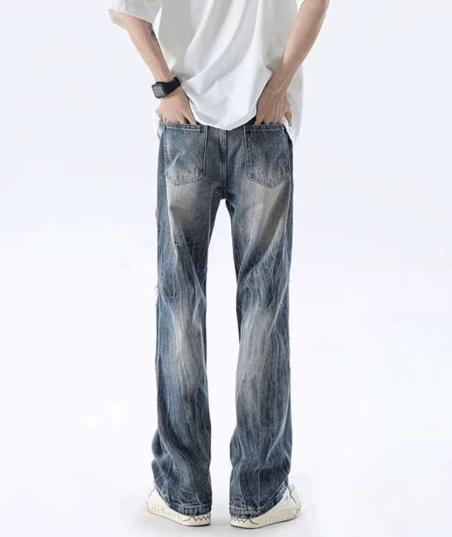 Jean Street men's heavy washed distressed ripped flared jeans Size US 32 / EU 48 - 5 Thumbnail