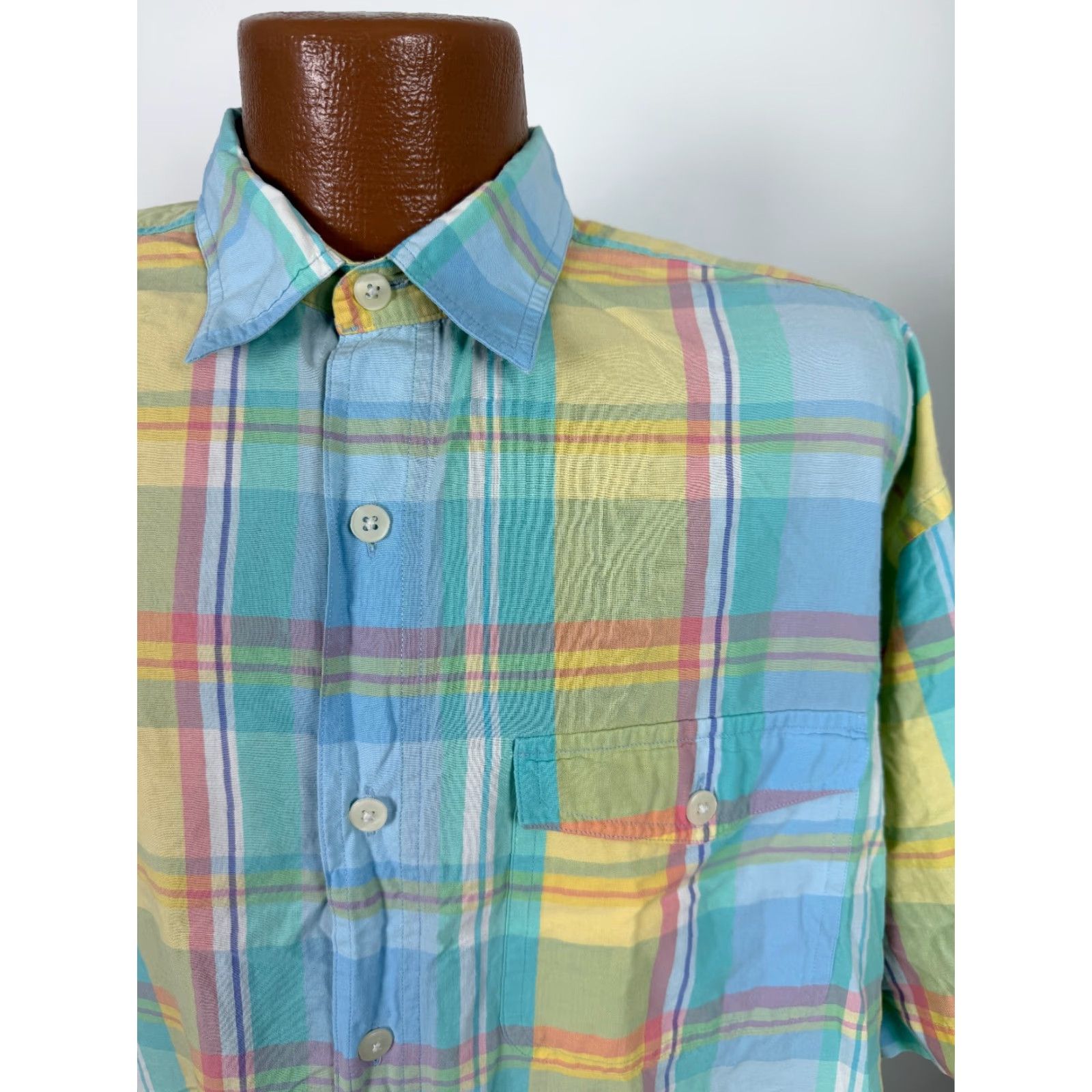 Arrow Vintage 90s Button Up Shirt Men XL Yellow Blue Casual Travel River Washed Cotton Mens Size US XL / EU 56 / 4 - 2 Thumbnail