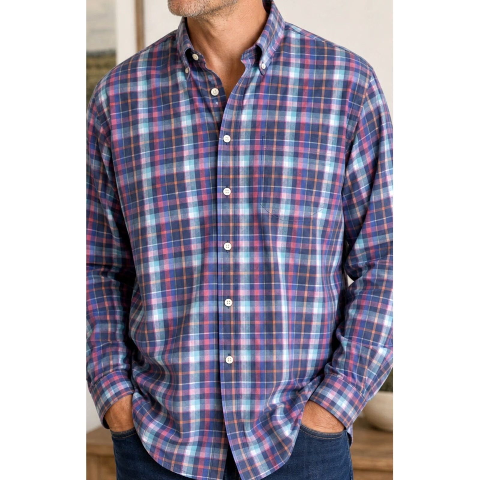 Peter Millar Peter Millar Shirt Plaid Button-Down XL Mens 100% Cotton Blue Pink Comfort Fit Long Sleeve Size US XL / EU 56 / 4 - 2 Thumbnail