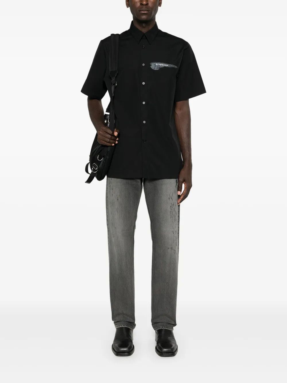 Givenchy o1n1vont0326 Logo-Plaque Distressed Straight Jeans in Black Size US 29 - 5 Thumbnail