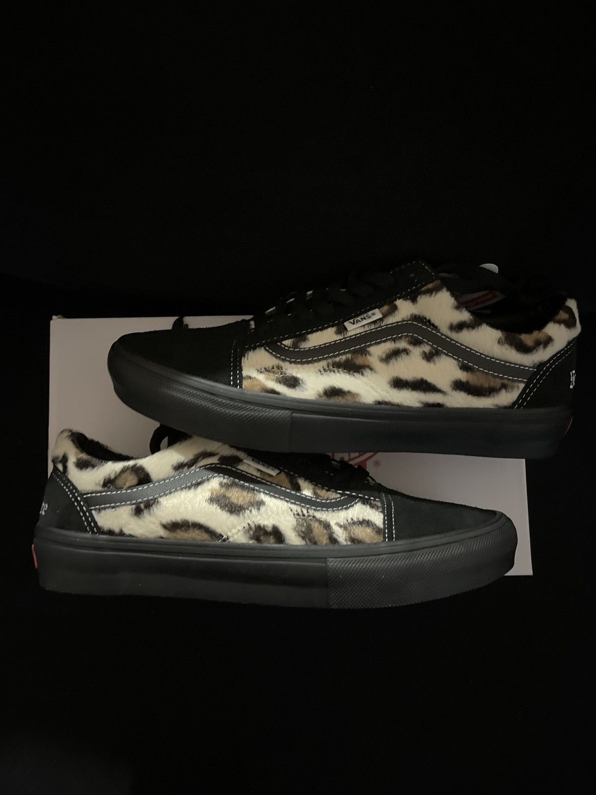 image of Supreme x Vans Black Leopard Shoes, Men's (Size 9.5)