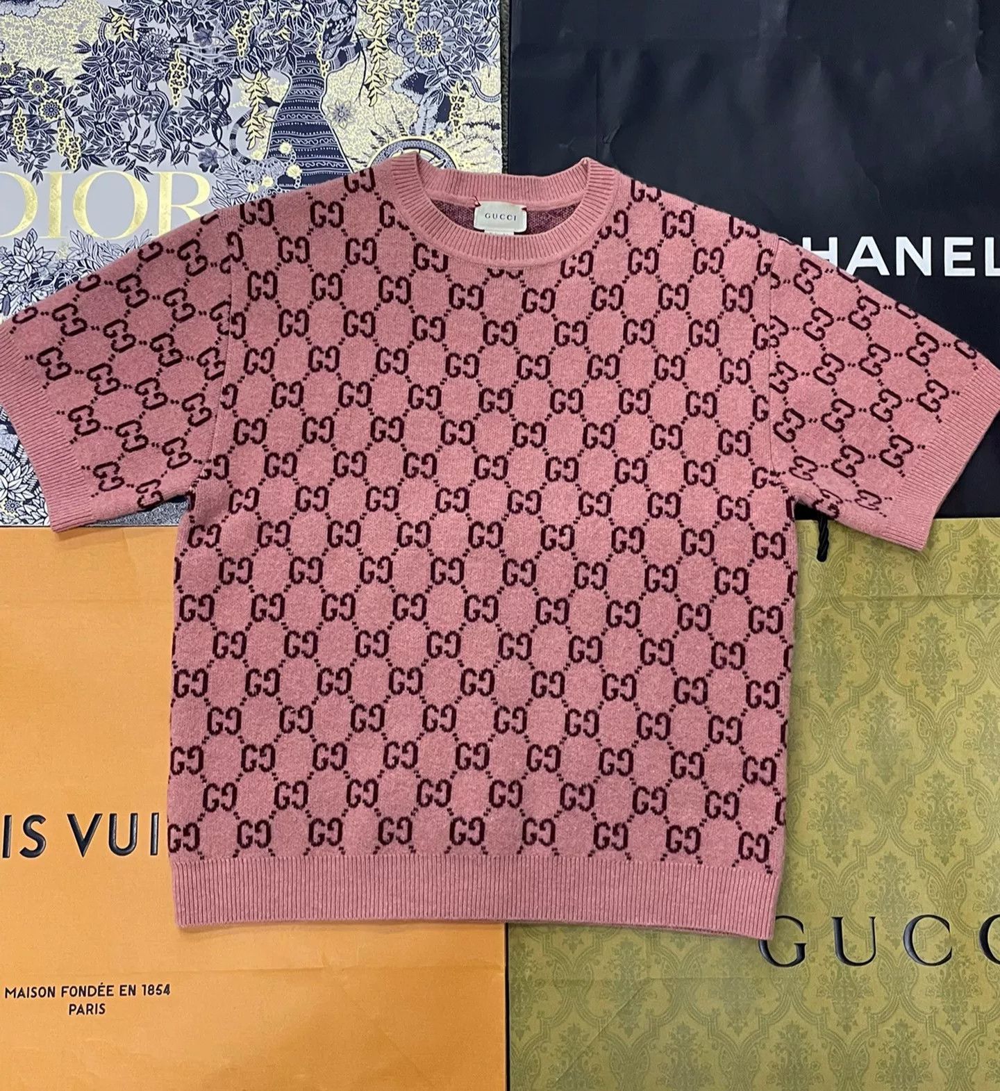 Gucci Gucci Pink Logo Knit Short-Sleeve Top Size M / US 6-8 / IT 42-44 - 1 Thumbnail