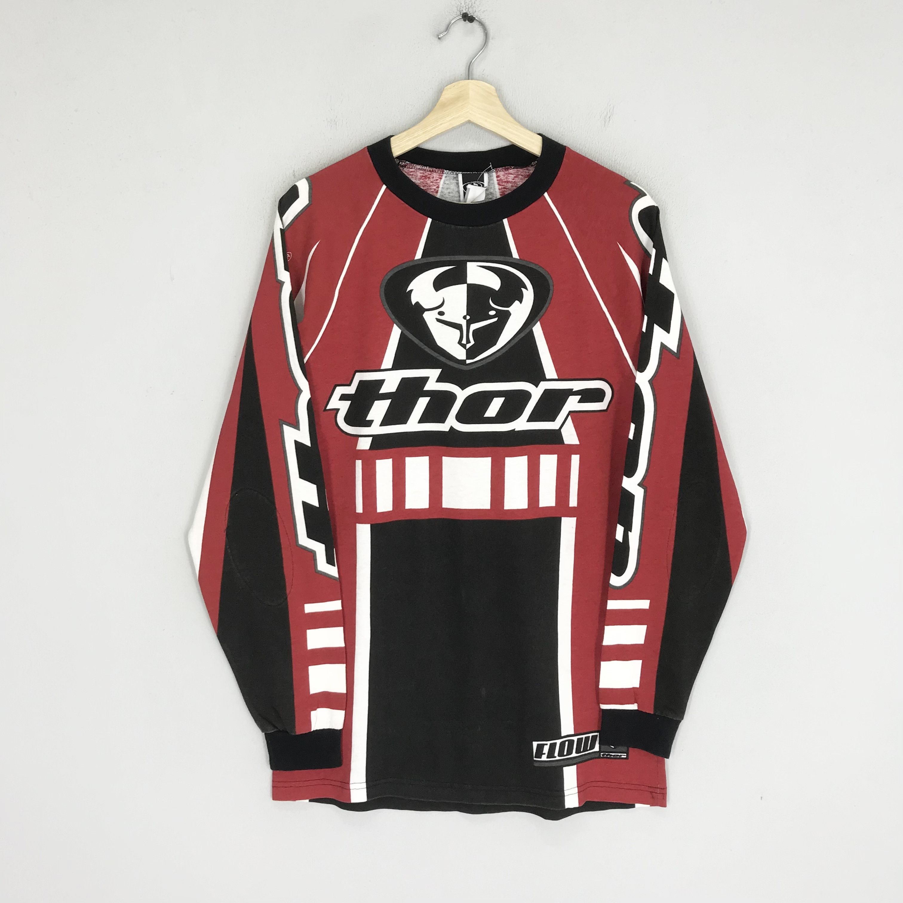 image of Fox Racing x Racing Vintage 90's Thor Motocross Racing Team Dirt Bike Tshirt in Black Red (Size Med