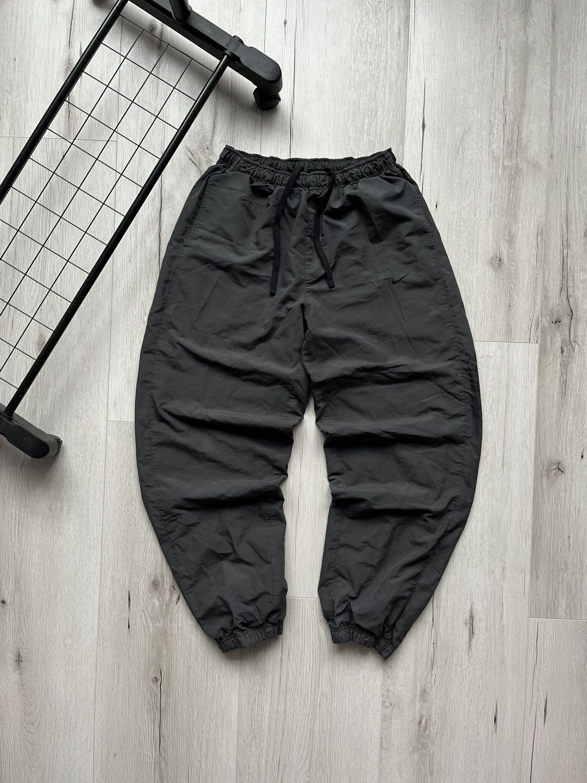 Nike × Vintage Nike 00s Vintage Black Swoosh Wide Drill Nylon Y2K Pants Size US 34 / EU 50 - 1 Thumbnail