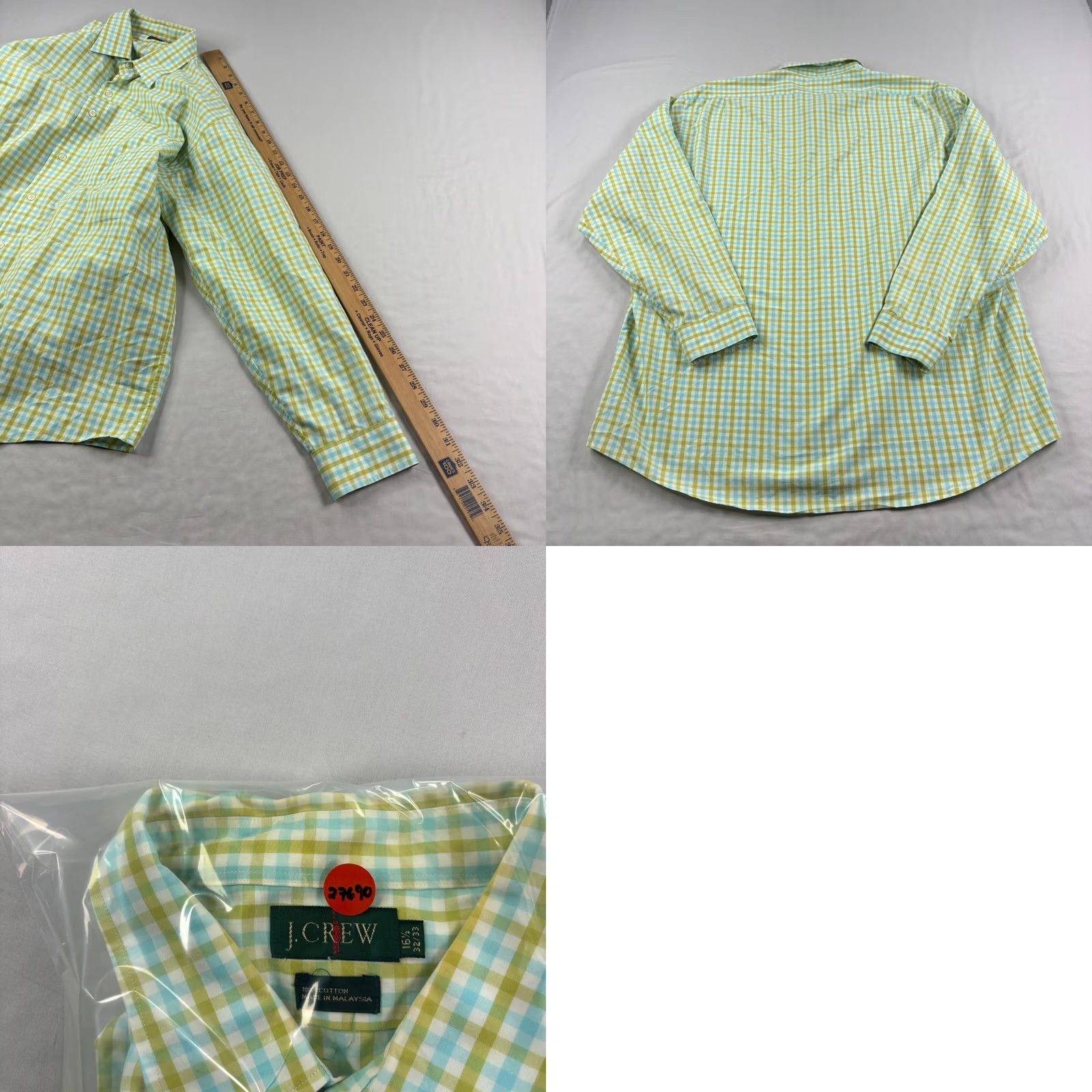 J.Crew VINTAGE J.CREW Oarsman Shirt Mens 16.5 Green Plaid Button Up Long Sleeve 90s Size US XL / EU 56 / 4 - 8 Thumbnail