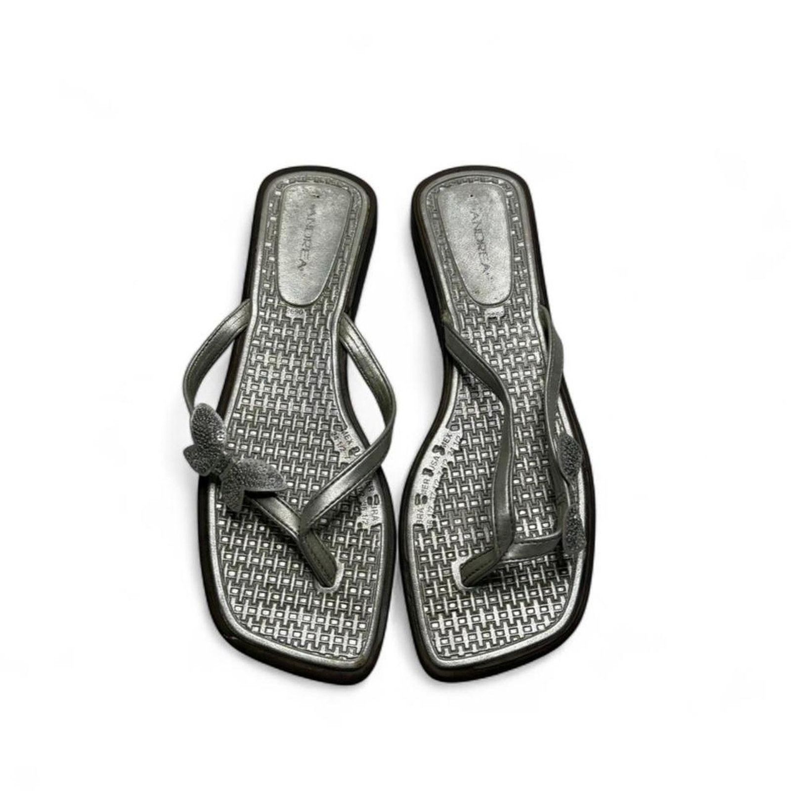 Zara Square Toe Y2K Tropical Summer Silver flip flops size 8 Size US 8 / IT 38 - 2 Thumbnail
