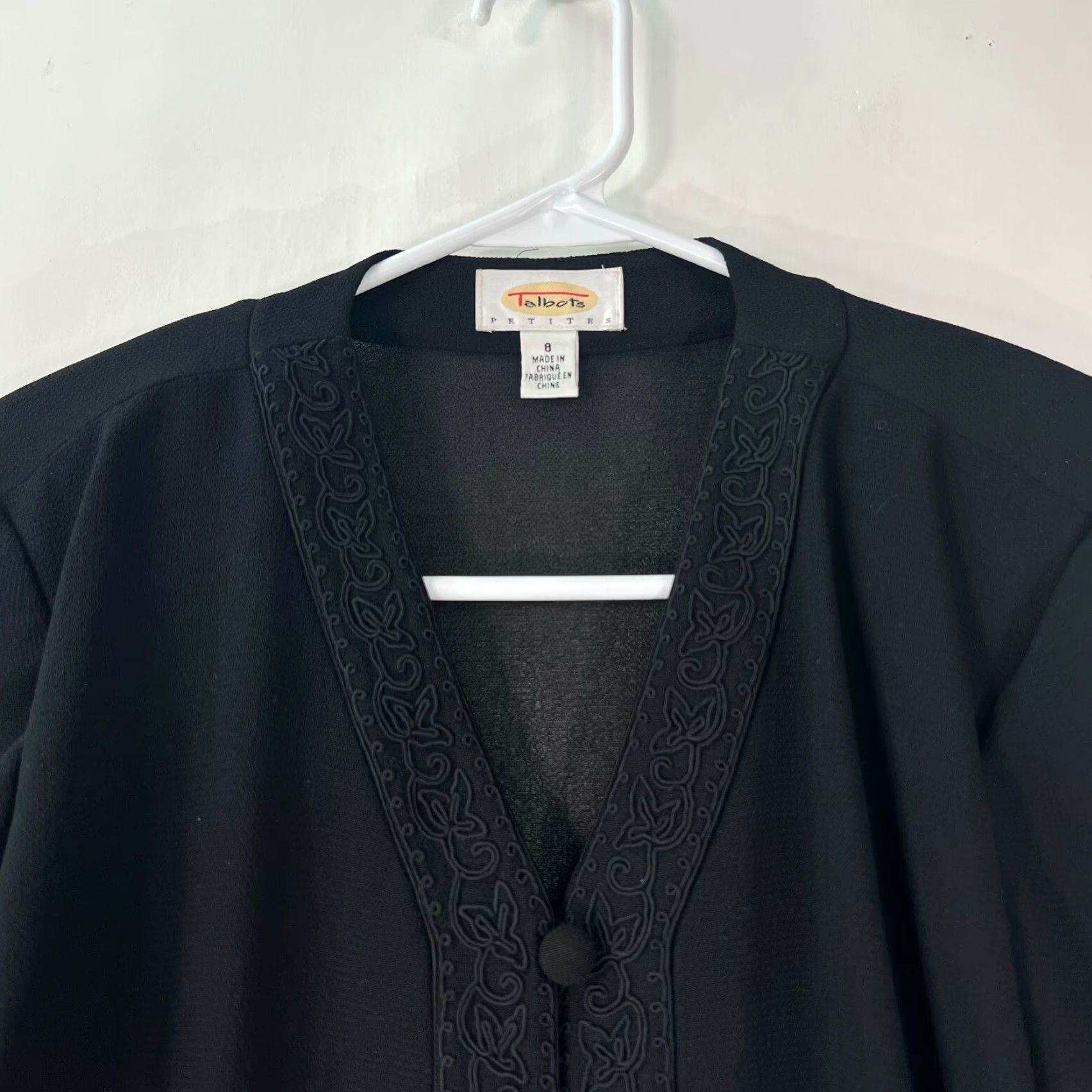 Talbots Talbots Blazer Jacket Petites Womens Short Sleeve Embroidered Edges Black Size 8 Size 30" / US 8 / IT 44 - 3 Thumbnail