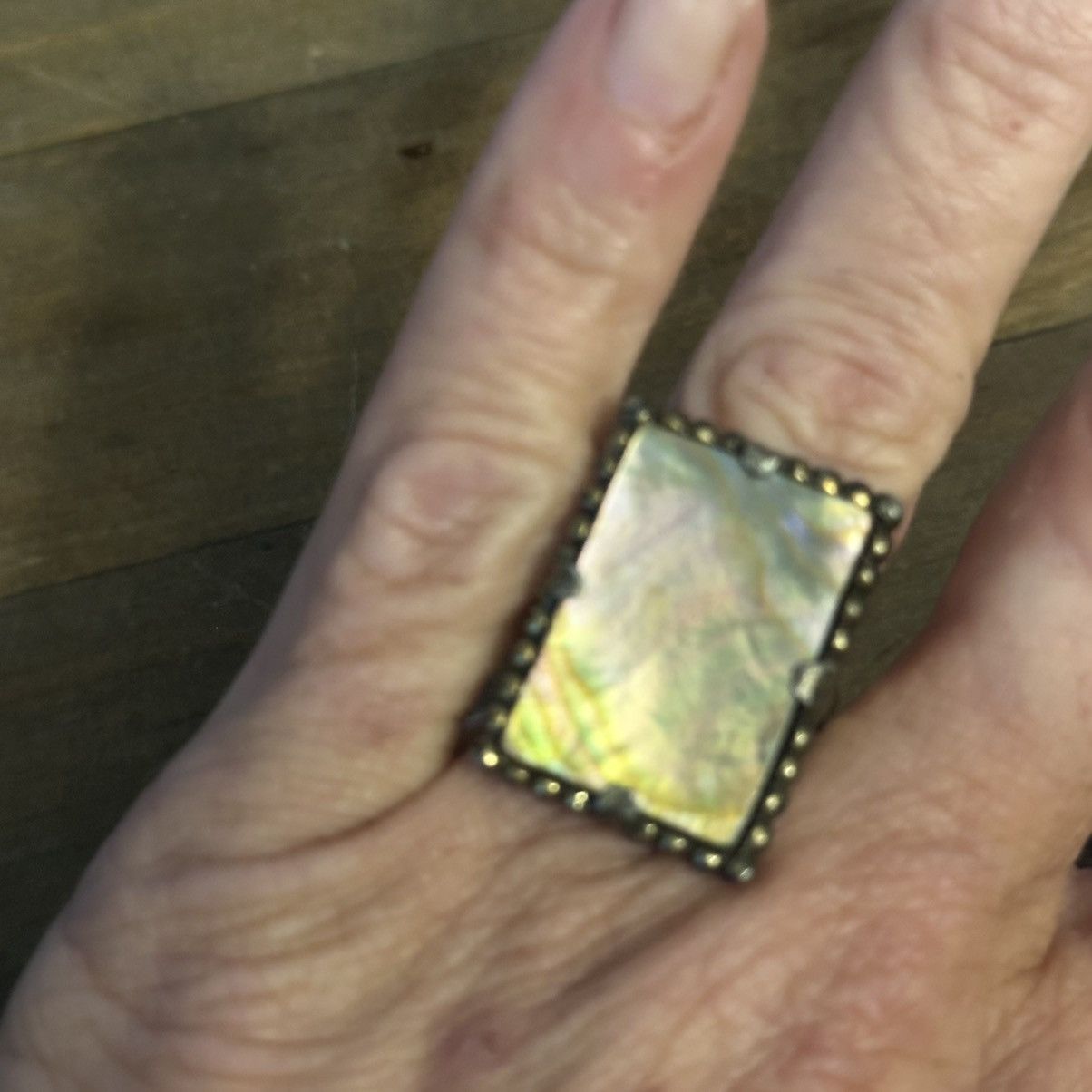 Vintage Vintage rectangular abalone adjustable ring Size ONE SIZE - 4 Thumbnail