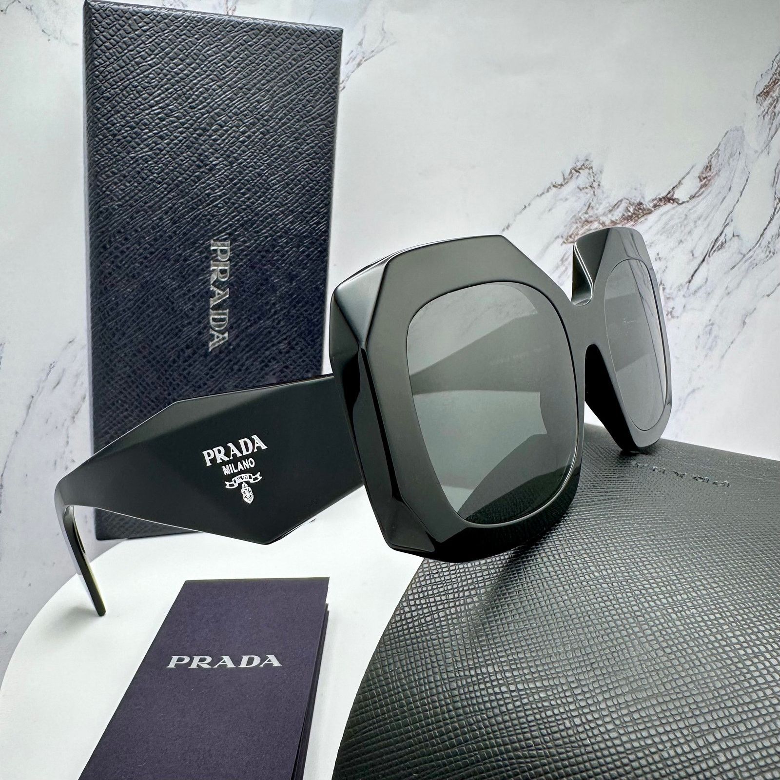 Prada New PRADA Sunglasses Black Silver Symbole Logo Oversized Size ONE SIZE - 6 Thumbnail