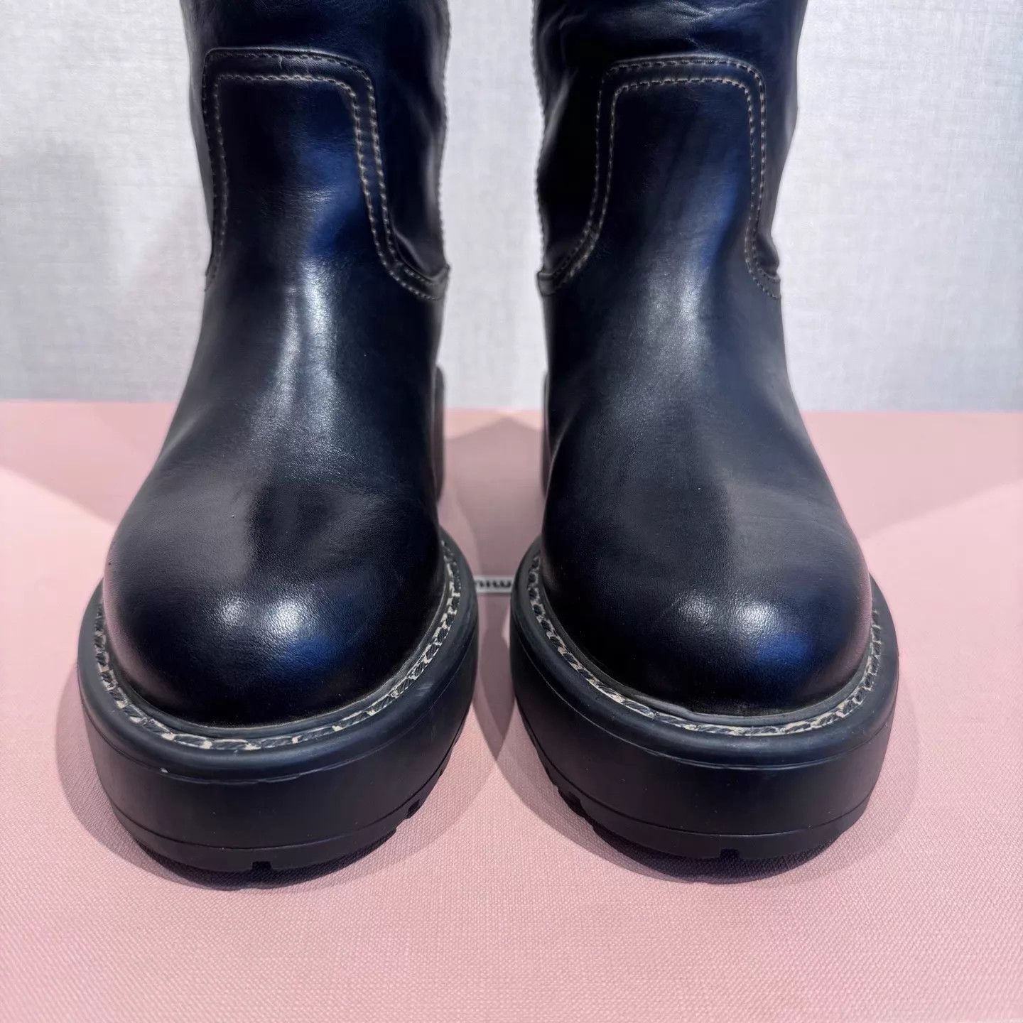 Miu Miu MIU MIU leather round toe slip knee boots W black NWT 36 Size US 5.5 / IT 35.5 - 2 Thumbnail
