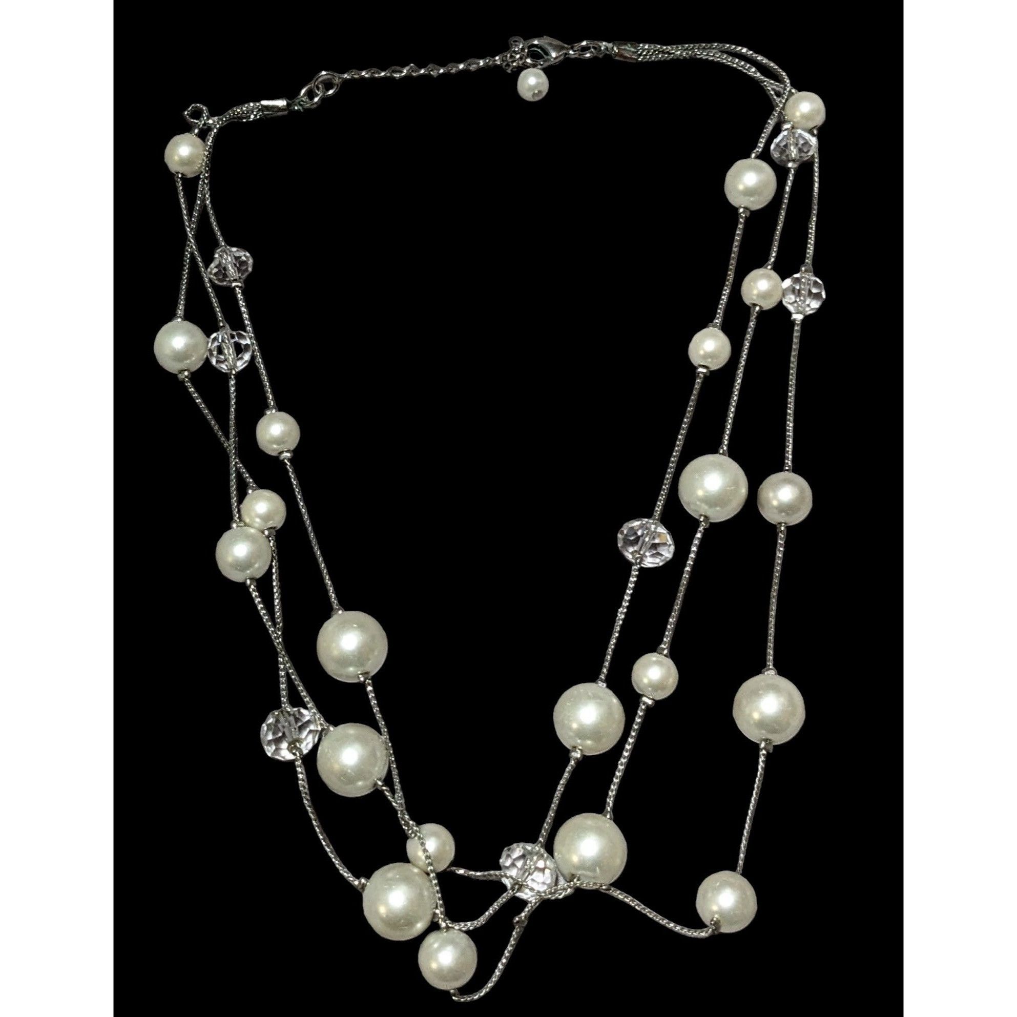 Other Silver Faux Pearl Multilayer Beaded Floating Necklace Size ONE SIZE - 1 Thumbnail
