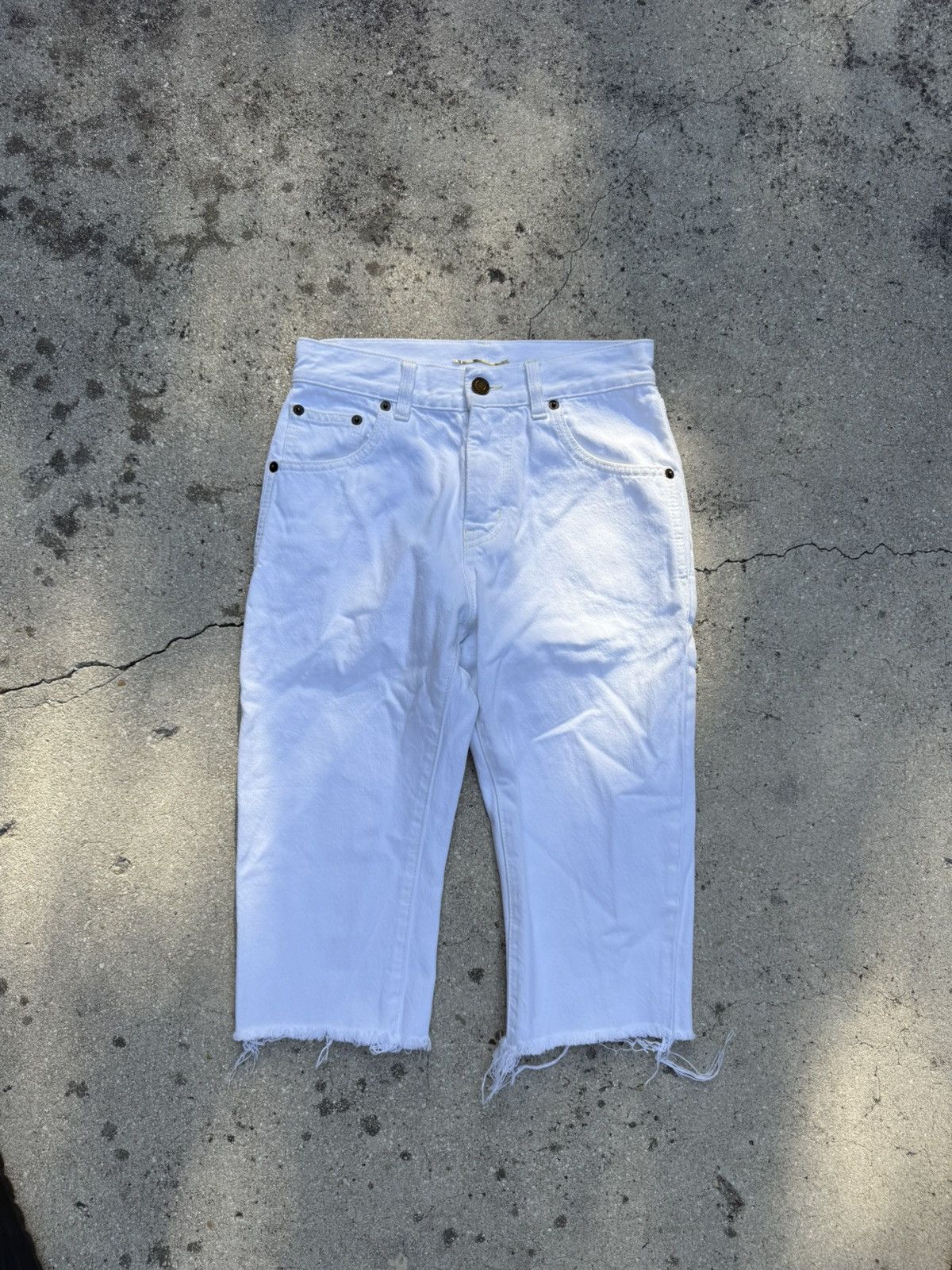 Yves Saint Laurent Yves Saint Lauren YSL White Cut-off style Jeans Size 24 Size 24" / US 00 / IT 34 - 1 Thumbnail