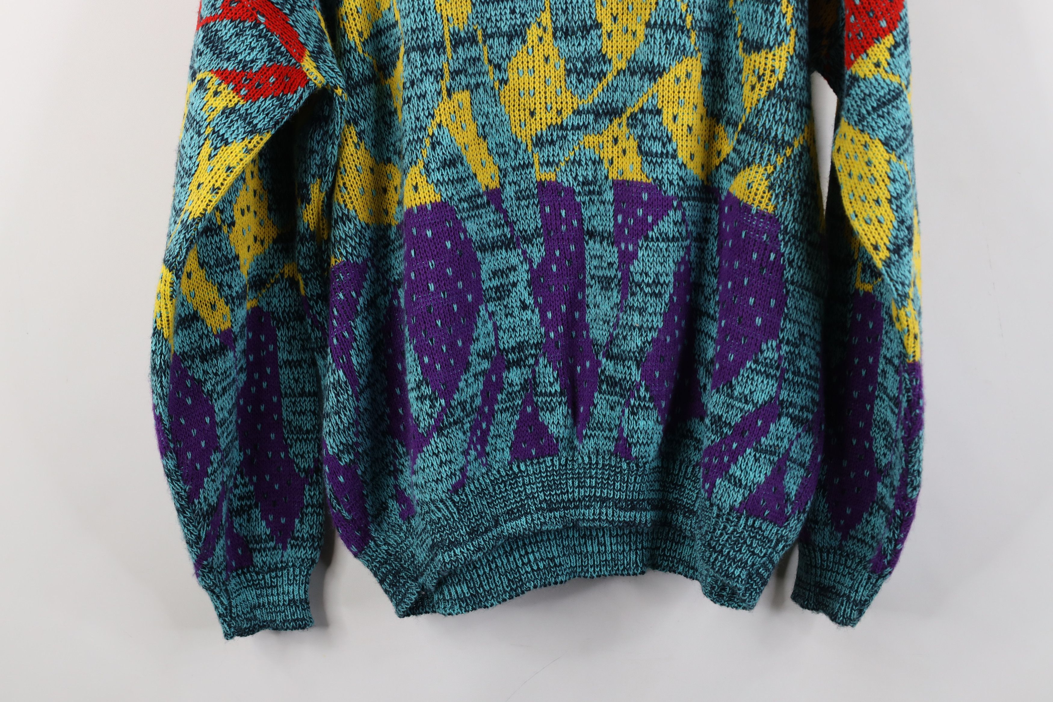 Vintage Vintage 90s Streetwear Rainbow Art Mock Neck Sweater USA Size XL / US 12-14 / IT 48-50 - 9 Thumbnail