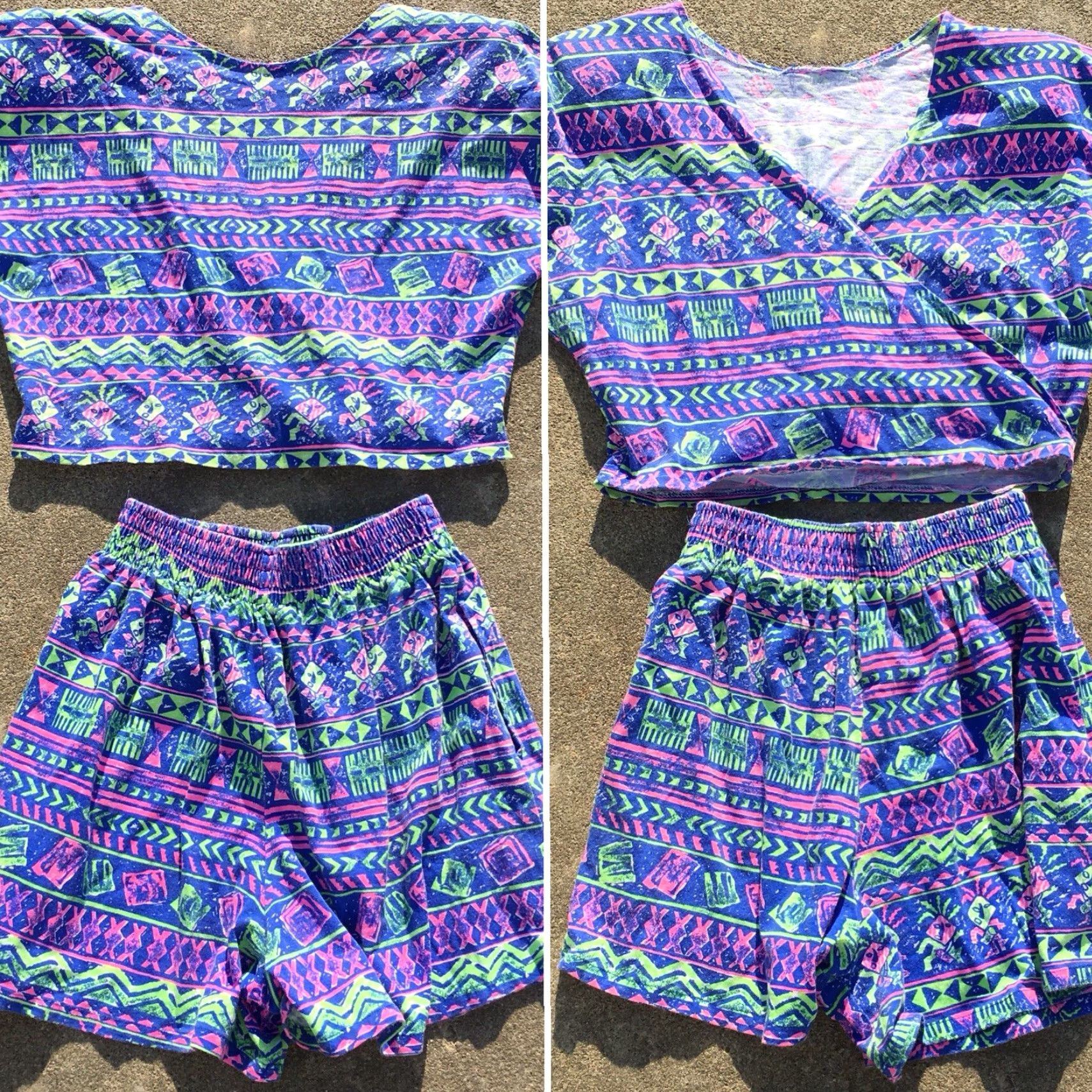Vintage Vtg Meta Sport Shorts & Crop Top Tee 80s Neon Geometric 1980s Size L runs small Size L / US 10 / IT 46 - 4 Thumbnail